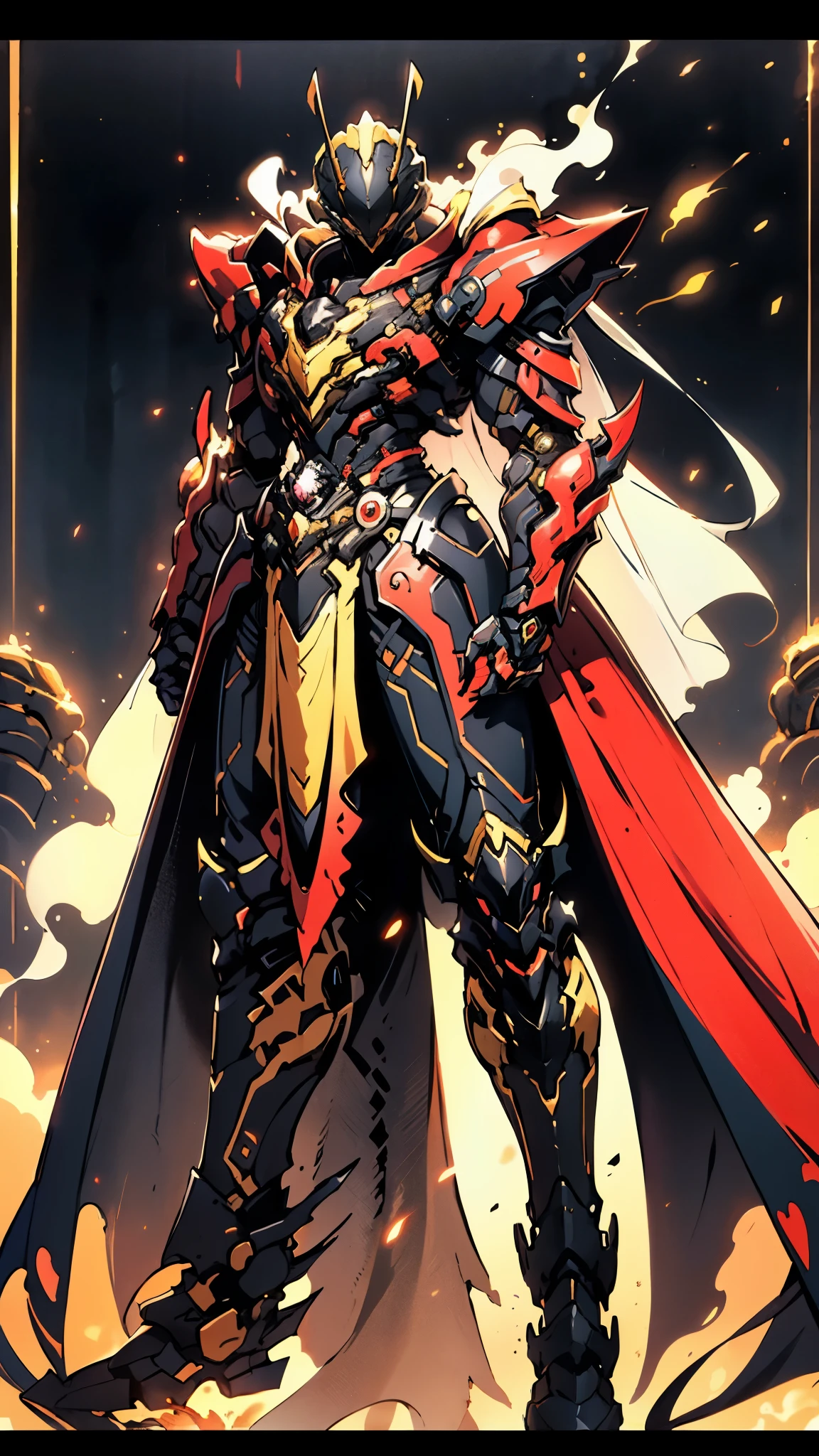 A woman adorned in fantasy-style full-body armor, a crown-concept fully enclosed helmet that unveils only her eyes, a composite layered chest plate, fully encompassing shoulder and hand guards, a lightweight waist armor, form-fitting shin guards, the overall design is heavy-duty yet flexible, ((the armor gleams with a golden glow, complemented by red and blue accents)), exhibiting a noble aura, she floats above a fantasy-surreal high-tech city, this character embodies a finely crafted fantasy-surreal style armored hero in anime style, exquisite and mature manga art style, (Queen bee mixed with Spider concept Armor, plasma, blood), ((Element, energy, elegant, goddess, femminine:1.5)), metallic, high definition, best quality, highres, ultra-detailed, ultra-fine painting, extremely delicate, professional, anatomically correct, symmetrical face, extremely detailed eyes and face, high quality eyes, creativity, RAW photo, UHD, 32k, Natural light, cinematic lighting, masterpiece-anatomy-perfect, masterpiece:1.5