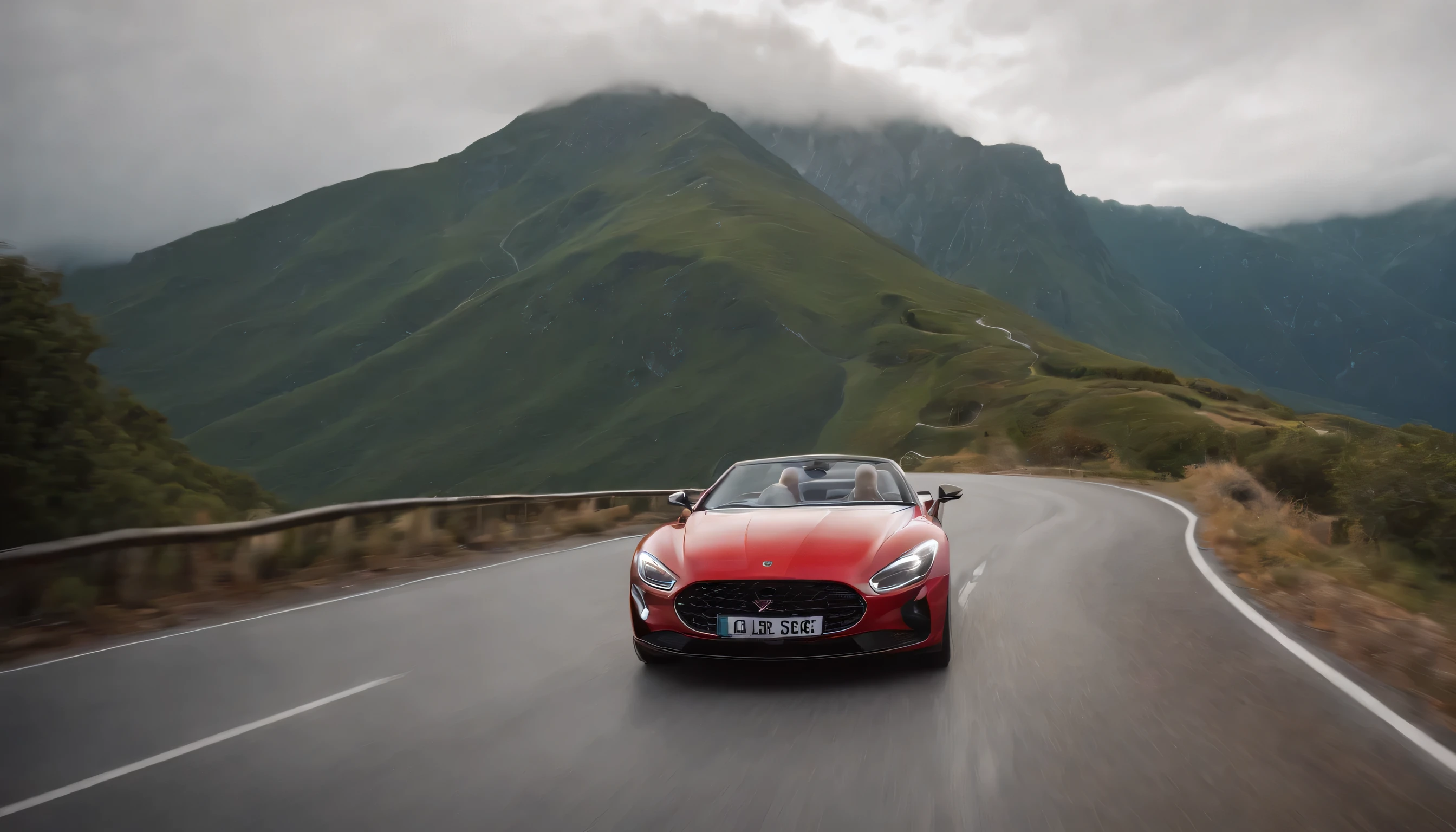 (Highly detailed CG Unity 8k wallpaper、masterpiece、highest quality、Super detailed)、(best lighting、best shadow、very delicate and beautiful)、highest quality、8k、Detailed facial depiction、masterpiece、highest quality、clear image quality、
Photo of a car driving on a mountain road or mountain pass。
