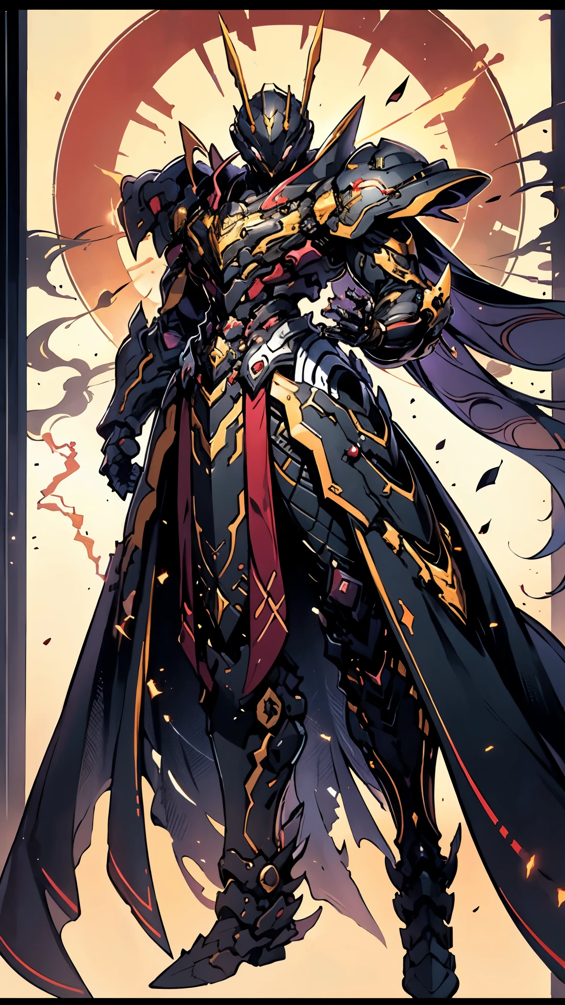 A woman adorned in fantasy-style full-body armor, a crown-concept fully enclosed helmet that unveils only her eyes, a composite layered chest plate, fully encompassing shoulder and hand guards, a lightweight waist armor, form-fitting shin guards, the overall design is heavy-duty yet flexible, ((the armor gleams with a golden glow, complemented by red and blue accents)), exhibiting a noble aura, she floats above a fantasy-surreal high-tech city, this character embodies a finely crafted fantasy-surreal style armored hero in anime style, exquisite and mature manga art style, (Queen bee mixed with Spider concept Armor, plasma, blood), ((Element, energy, elegant, goddess, femminine:1.5)), metallic, high definition, best quality, highres, ultra-detailed, ultra-fine painting, extremely delicate, professional, anatomically correct, symmetrical face, extremely detailed eyes and face, high quality eyes, creativity, RAW photo, UHD, 32k, Natural light, cinematic lighting, masterpiece-anatomy-perfect, masterpiece:1.5