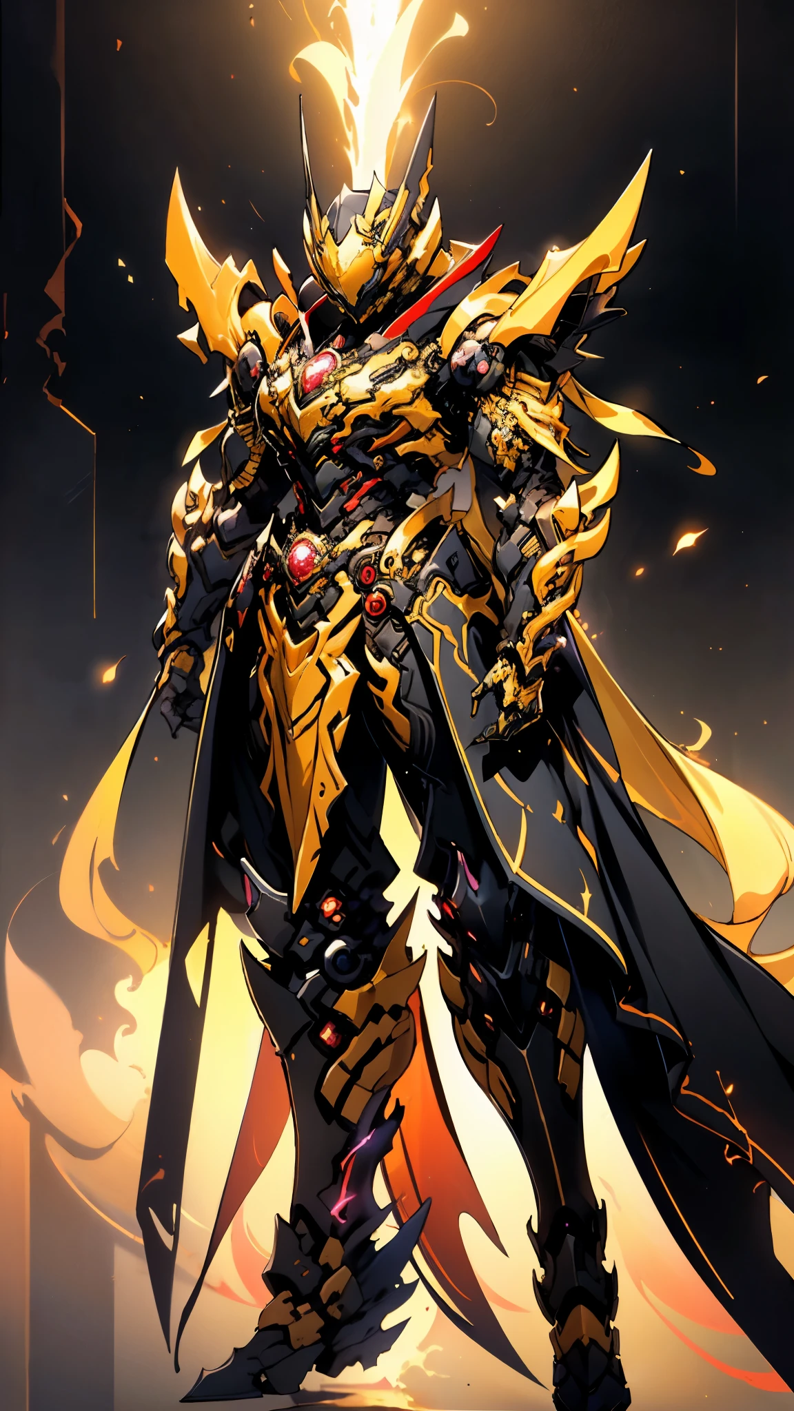 A woman adorned in fantasy-style full-body armor, a crown-concept fully enclosed helmet that unveils only her eyes, a composite layered chest plate, fully encompassing shoulder and hand guards, a lightweight waist armor, form-fitting shin guards, the overall design is heavy-duty yet flexible, ((the armor gleams with a golden glow, complemented by red and blue accents)), exhibiting a noble aura, she floats above a fantasy-surreal high-tech city, this character embodies a finely crafted fantasy-surreal style armored hero in anime style, exquisite and mature manga art style, (Queen bee mixed with Spider concept Armor, plasma, blood), ((Element, energy, elegant, goddess, femminine:1.5)), metallic, high definition, best quality, highres, ultra-detailed, ultra-fine painting, extremely delicate, professional, anatomically correct, symmetrical face, extremely detailed eyes and face, high quality eyes, creativity, RAW photo, UHD, 32k, Natural light, cinematic lighting, masterpiece-anatomy-perfect, masterpiece:1.5