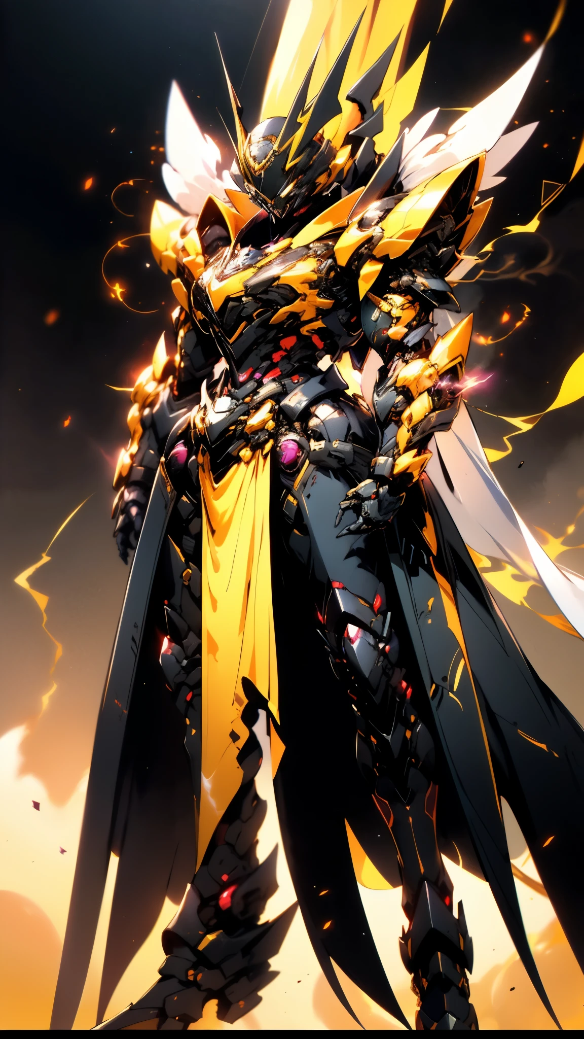 A woman adorned in fantasy-style full-body armor, a crown-concept fully enclosed helmet that unveils only her eyes, a composite layered chest plate, fully encompassing shoulder and hand guards, a lightweight waist armor, form-fitting shin guards, the overall design is heavy-duty yet flexible, ((the armor gleams with a golden glow, complemented by red and blue accents)), exhibiting a noble aura, she floats above a fantasy-surreal high-tech city, this character embodies a finely crafted fantasy-surreal style armored hero in anime style, exquisite and mature manga art style, (Queen bee mixed with Spider concept Armor, plasma, blood), ((Element, energy, elegant, goddess, femminine:1.5)), metallic, high definition, best quality, highres, ultra-detailed, ultra-fine painting, extremely delicate, professional, anatomically correct, symmetrical face, extremely detailed eyes and face, high quality eyes, creativity, RAW photo, UHD, 32k, Natural light, cinematic lighting, masterpiece-anatomy-perfect, masterpiece:1.5