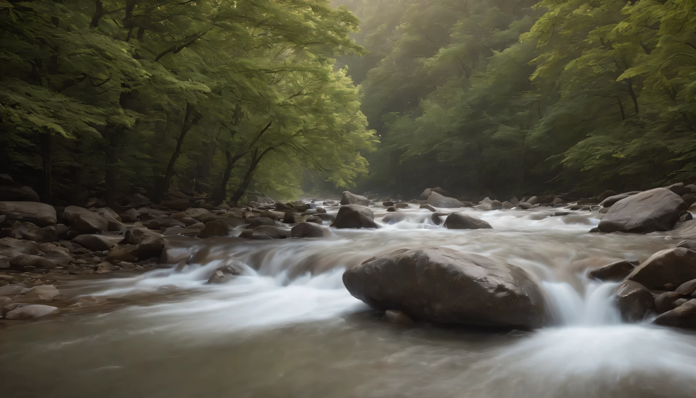 (Highly detailed CG Unity 8k wallpaper、masterpiece、highest quality、Super detailed)、(best lighting、best shadow、very delicate and beautiful)、highest quality、8k、Detailed facial depiction、masterpiece、highest quality、clear image quality、
A photo from the car window of snowmelt water flowing into the lake。