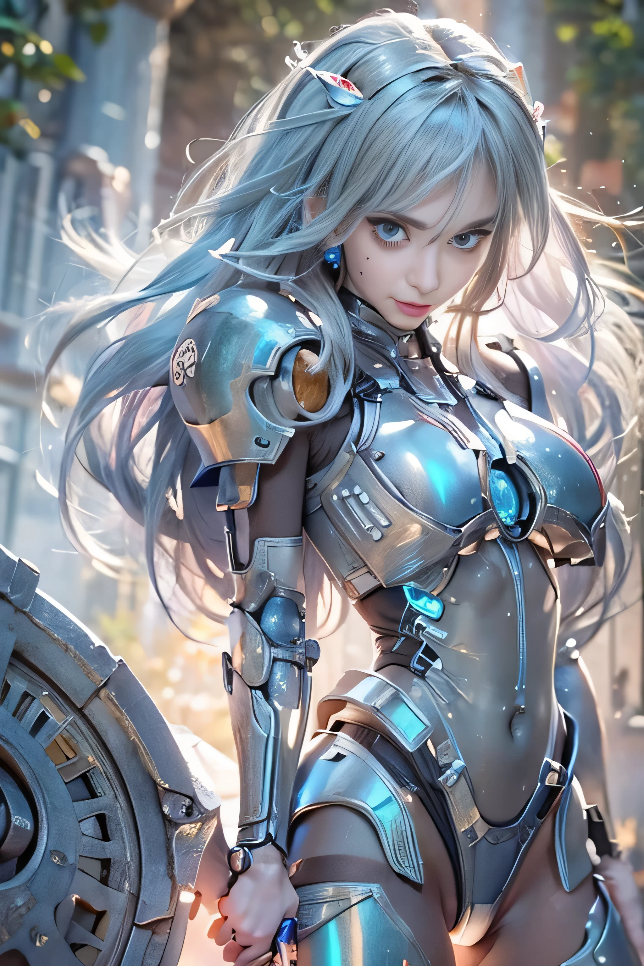Beautiful hyperrealistic photograph of cute smiling white woman cyberpunk female, (((wearing full heavy mecha armor, combat harness))) , flying in the sky,shapeless cyberpunk hairstyle, (((dynamic pose))), cyberpunk street background, abstract beauty, near perfection, pure form, Golden Ratio, concept art, By Brian Froud and Carne Griffiths and Wadim Kashin, intricate detail, 8k post-production, High resolution, super Detail, trending on ArtStation, sharp focus, studio photos, intricate detail, Very detailed, By Greg Rutkowski