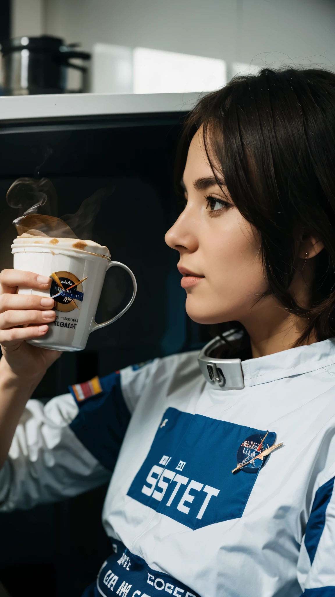 Astronaut swimming in a cup of coffee