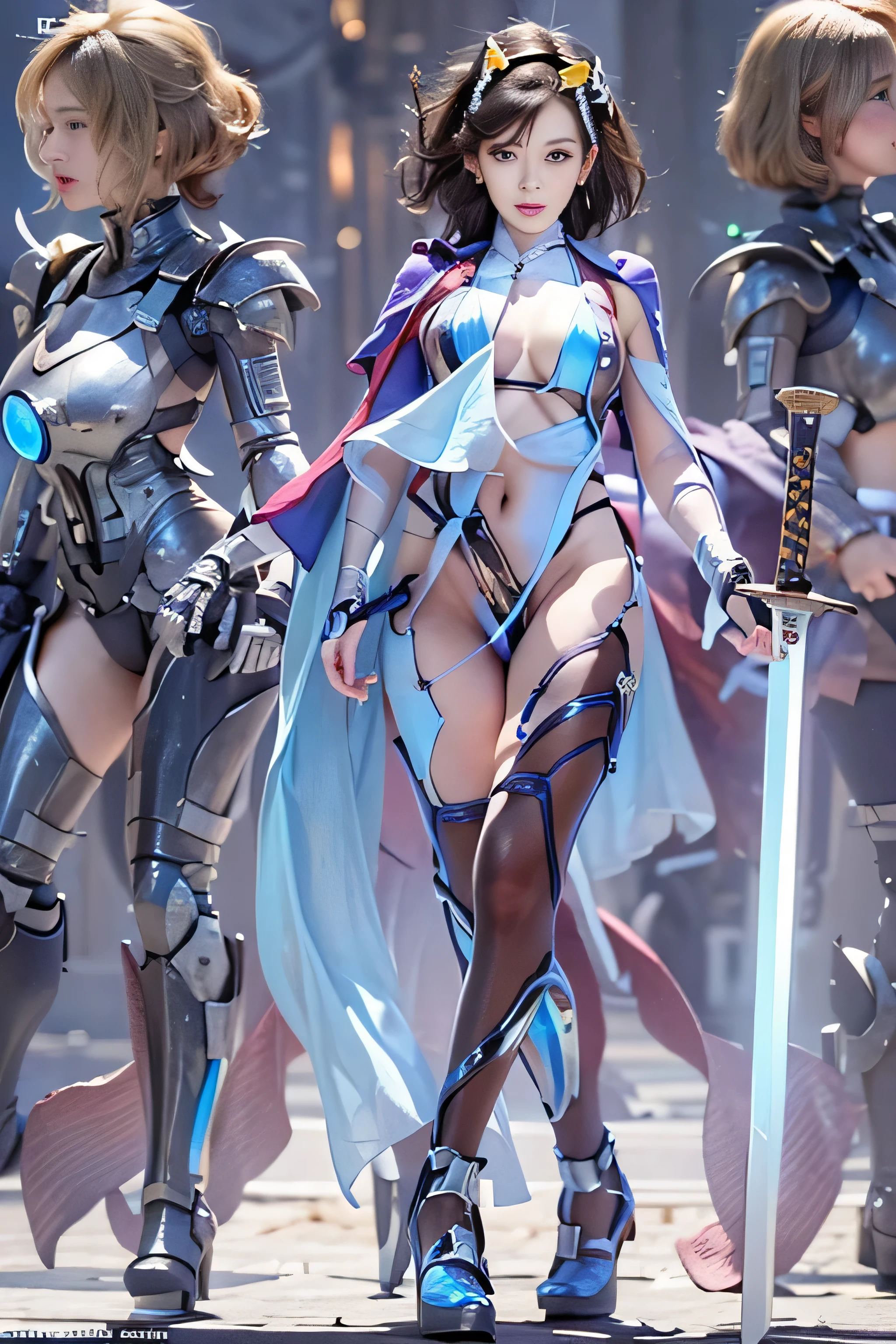 (RAW image quality:1.4), (NSFW), ((1 female:1.4)), one personで, , 7 head and body, (cute face), (Beautiful shining blue eyes:1.4), (ideal body proportions), (An android with a mechanized left leg and left arm.:1.4), (platinum metal machinery), length , chest fantasy, cleavage, big breasts, (Underboo Boo:1.4), magic effect, ((small and thin costumes:1.4)), (((Exposed raw skin:1.4))), ((exposure of the lower abdomen:1.4)), (Costumes that dig into the crotch), (brown pubic hair), (has a big sword:1.4), , strong wind, My clothes are transparent, Wet, short hair, black hair, , thin, small ass, beautiful feet, thin脚, surrealism, cinematic lighting, written boundary depth, one person'point of view, f/1.8, 135mm, nffsw, battle pose, table top, Accurate, ((anatomically correct)), rough skin, Super detailed, advanced details, high quality, award-winning, 最high quality, High resolution, 8k