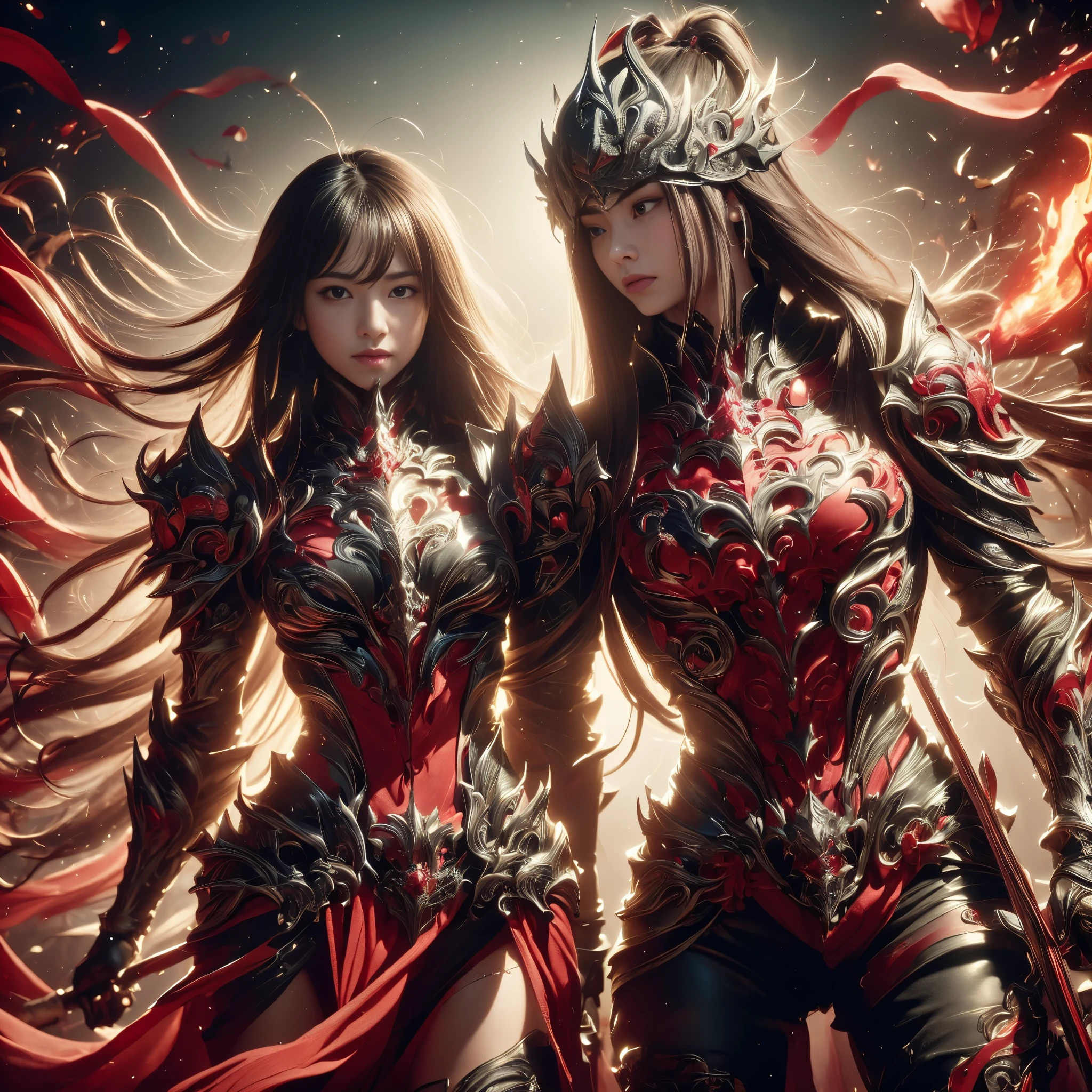 (((Realistic, masterpiece, best quality, crisp detail, high definition, high detail, sharp focus, perfect studio lightning, rich color, rich detail))), chinese girl, wearing heavy golden armor, chinese style armor, full body armor, full decorated armor, long straight hair, ideal body, big breast, dirty, sweating, bloodstained face, blood scattered armor, bloodbath, carnage, showing long blood scattered sword, an epic war, fire everywhere, smoke everywhere, blood everywhere, death everywhere, sorrounded by enemies, japan edo period, brutal war background, war path, war zone, battle ground