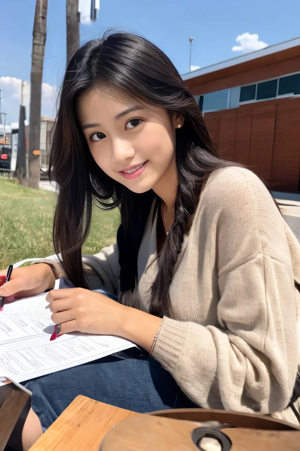 Construction,homework,woman,frontage,