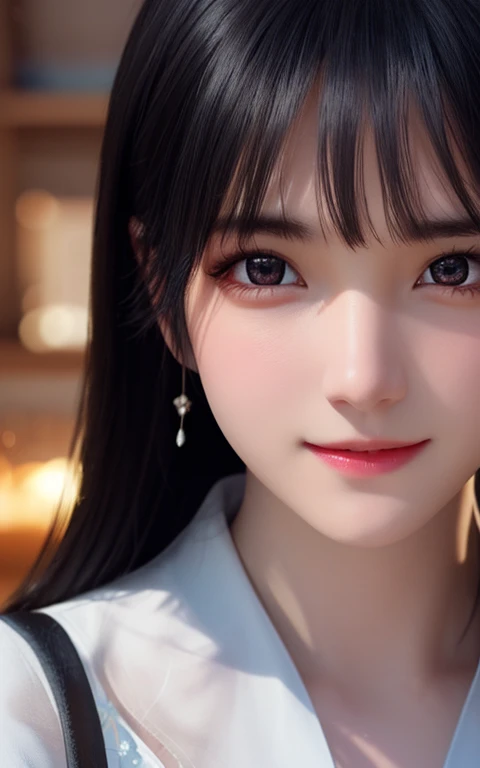 ulzzang -6500-v1.1, (Photorealsitic:1.4), animesque、anime styled、ssmile、portraitures、silber hair、Beautiful, Moist eyes like clear glass、Beautiful detailed woman, extremely detailed eye and face, Beautiful detailed eyes, huge filesize, ultra-detailliert, hight resolution, ighly detailed, top-quality, masterpiece, illustratio, ighly detailed, nffsw, unification, 8k wallpaper, splendid, finely detail, masterpiece, top-quality, Highly detailed ticker uniform 8K wallpaper, Light on the Face、movie lighting、