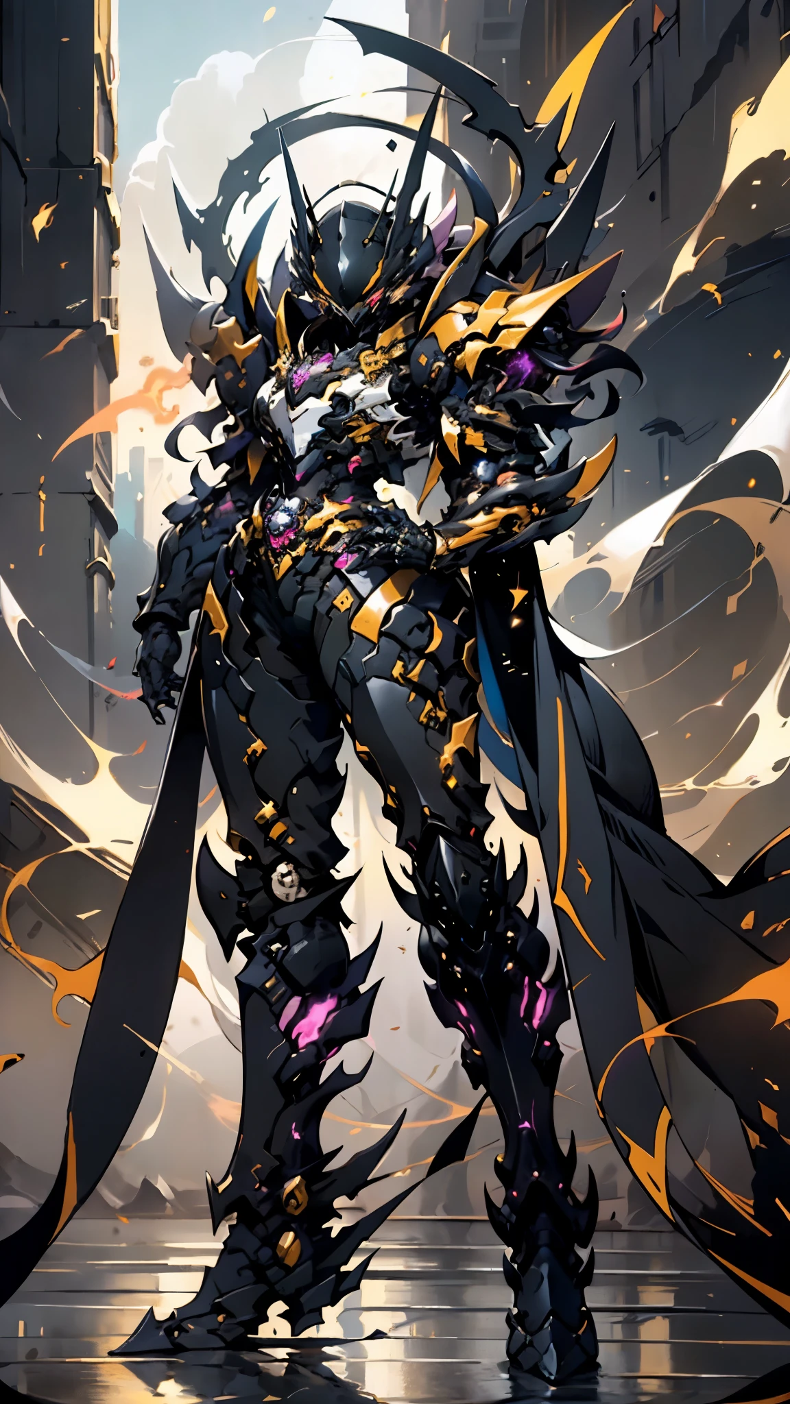 A woman adorned in fantasy-style full-body armor, a crown-concept fully enclosed helmet that unveils only her eyes, a composite layered chest plate, fully encompassing shoulder and hand guards, a lightweight waist armor, form-fitting shin guards, the overall design is heavy-duty yet flexible, ((the armor gleams with a golden glow, complemented by red and blue accents)), exhibiting a noble aura, she floats above a fantasy-surreal high-tech city, this character embodies a finely crafted fantasy-surreal style armored hero in anime style, exquisite and mature manga art style, (Queen bee mixed with Spider concept Armor, plasma, blood), ((Element, energy, elegant, goddess, femminine:1.5)), metallic, high definition, best quality, highres, ultra-detailed, ultra-fine painting, extremely delicate, professional, anatomically correct, symmetrical face, extremely detailed eyes and face, high quality eyes, creativity, RAW photo, UHD, 32k, Natural light, cinematic lighting, masterpiece-anatomy-perfect, masterpiece:1.5