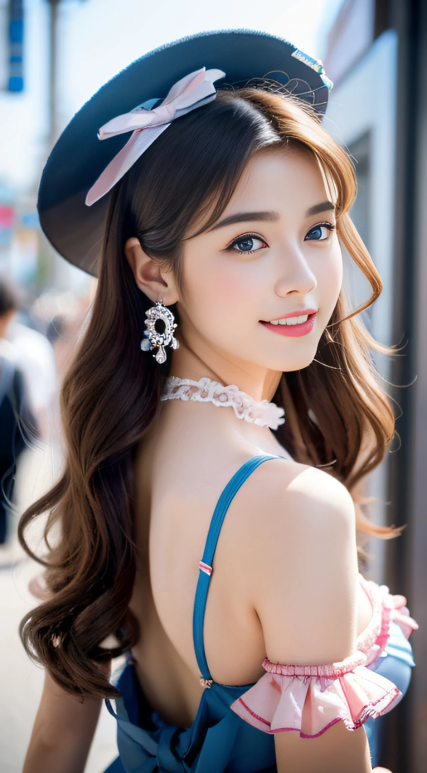 (32K,very high res, high detailing, highly accurate, masutepiece、girl1:1.5),Raw photo & realistic atmosphere,beautiful dark blue eyes,Detailed mouth,Glossy lips,Detailed eyebrows,Eyes drawn in detail with soft white skin that shines in every detail、Very beautiful eyes with azure eyes,Detailed lips、Very beautiful face,Very well-formed face、Lifelike face,shiny beautiful lips,Beautiful eyebrows,Infinite reality,Best design,(Insanely cute Japan 15 year old Lolita fashion beautiful girl,Beautiful thighs,Ideal legs,Beautifully shaped breasts,Very cute beautiful girl,:1.4),Best Natural Makeup,Japanese ido,Korean Idols,Young sensual idol,Moist eyes,Beautiful eyes that sparkle,Beautiful butt,beauty legs,,camel's foot,:1.2),超A high resolution、The face of a masterpiece with high detail,Natural and realistic face,Back lighting,Pure eyes are too cute,Reality Live Action,(Earrings that look good in Lolita fashion,,a necklace,hair adornments,Head dress,Lolita hat:1.5),Glossy nail art,Blonde medium permed hair:1.4),(Lolita fashion with very beautiful embroidery in high detail high definition,Beautiful Lolita in high detail high definition,a miniskirt,Show full-body fashion:1.6),Looks Back,On the streets of Harajuku,Gentle smile