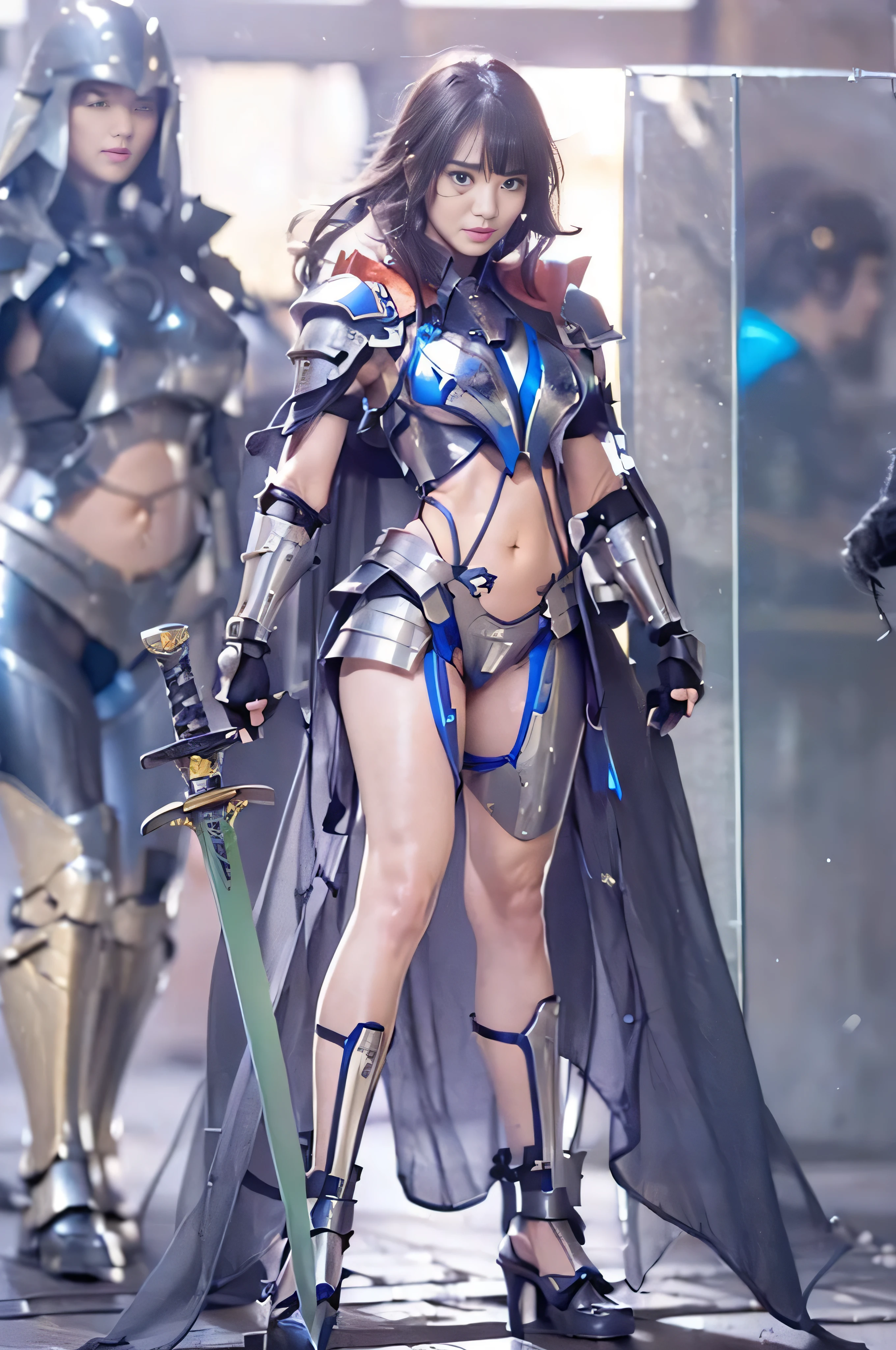 (RAW image quality:1.4), (NSFW), ((1 female:1.4)), one personで, , 8 heads and bodies, (cute face), (Beautiful shining blue eyes:1.4), (ideal body proportions), (An android with a mechanized left leg and left arm.:1.4), (platinum metal machinery), length , chest fantasy, cleavage, big breasts, (Underboo Boo:1.4), magic effect, ((small transparent thin costume:1.4)), (((Exposed raw skin:1.4))), (((exposure of the lower abdomen:1.4))), (Costumes that dig into the crotch), (brown pubic hair), (has a big sword:1.4), , strong wind, My clothes are transparent, Wet, short hair, black hair, , thin, small ass, beautiful feet, thin脚, surrealism, cinematic lighting, written boundary depth, one person'point of view, f/1.8, 135mm, nffsw, battle pose, table top, Accurate, ((anatomically correct)), rough skin, Super detailed, advanced details, high quality, award-winning, 最high quality, High resolution, 8k