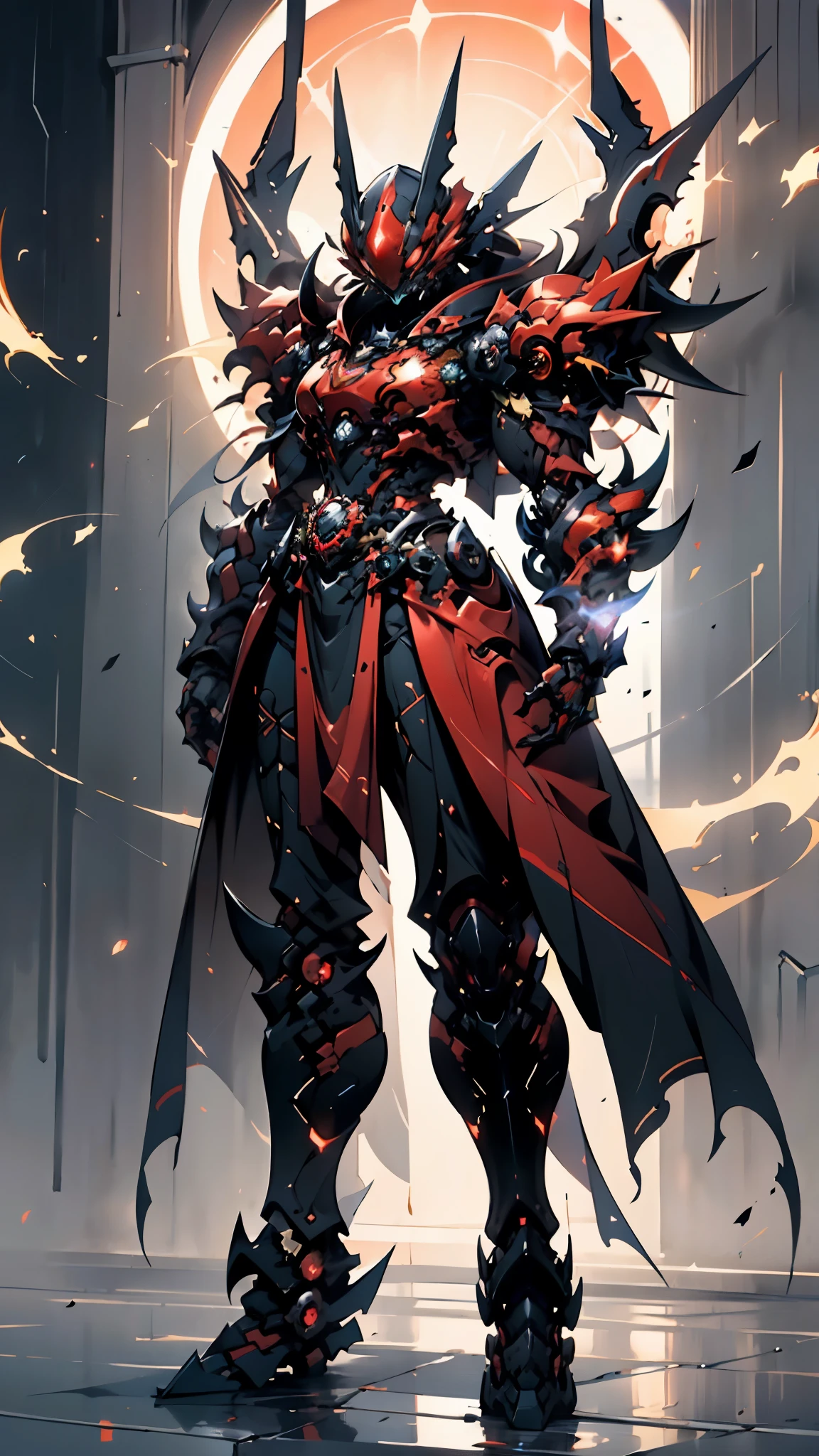 A woman adorned in fantasy-style full-body armor, a crown-concept fully enclosed helmet that unveils only her eyes, a composite layered chest plate, fully encompassing shoulder and hand guards, a lightweight waist armor, form-fitting shin guards, the overall design is heavy-duty yet flexible, ((the armor gleams with a golden glow, complemented by red and blue accents)), exhibiting a noble aura, she floats above a fantasy-surreal high-tech city, this character embodies a finely crafted fantasy-surreal style armored hero in anime style, exquisite and manga art style, (Queen bee mixed with Spider concept Armor, plasma, blood), ((Element, energy, elegant, goddess, femminine:1.5)), metallic, high definition, best quality, highres, ultra-detailed, ultra-fine painting, extremely delicate, professional, anatomically correct, symmetrical face, extremely detailed eyes and face, high quality eyes, creativity, RAW photo, UHD, 32k, Natural light, cinematic lighting, masterpiece-anatomy-perfect, masterpiece:1.5