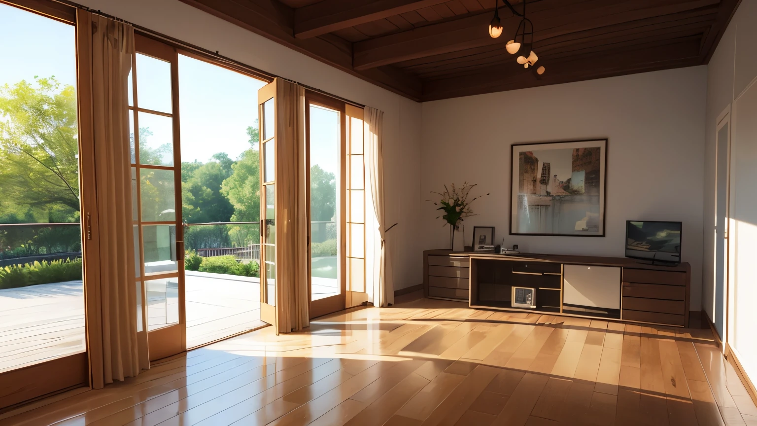 you are a famous interior designer、I was asked to create a 3D image of a large modern room.。. Create a harmonious environment with modern and minimalist furniture. Including garden interior.