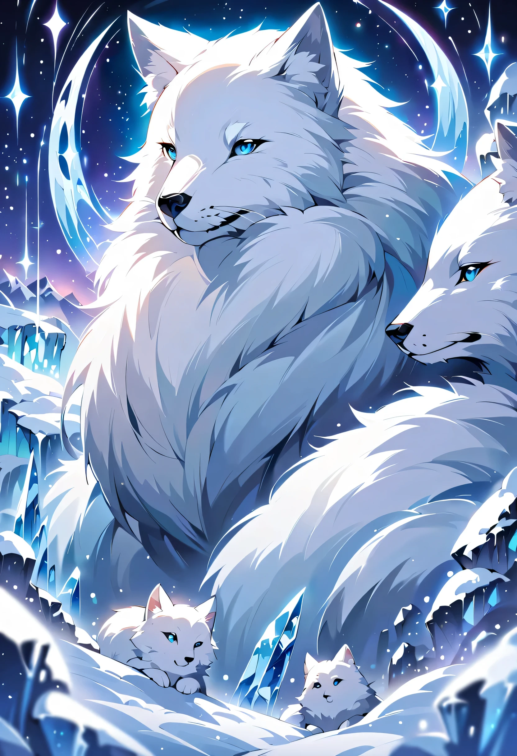 Illustration of an arctic fox in grunge style, Fur mix with delicate and powerful brush strokes, A frozen being in the darkness, lead to the core, core radiates, Releases a delicate power even while confined in darkness, The fox is sleeping with a cold, frozen world, breathe life into this creature, cold and frozen landscape, With intricate details and very fine brush strokes, Intricate details and fine lines, Visually stunning illustrations, dark fantasy atmosphere, tonal contrast, High quality grunge illustration, Amazingly complex 16K rendering,