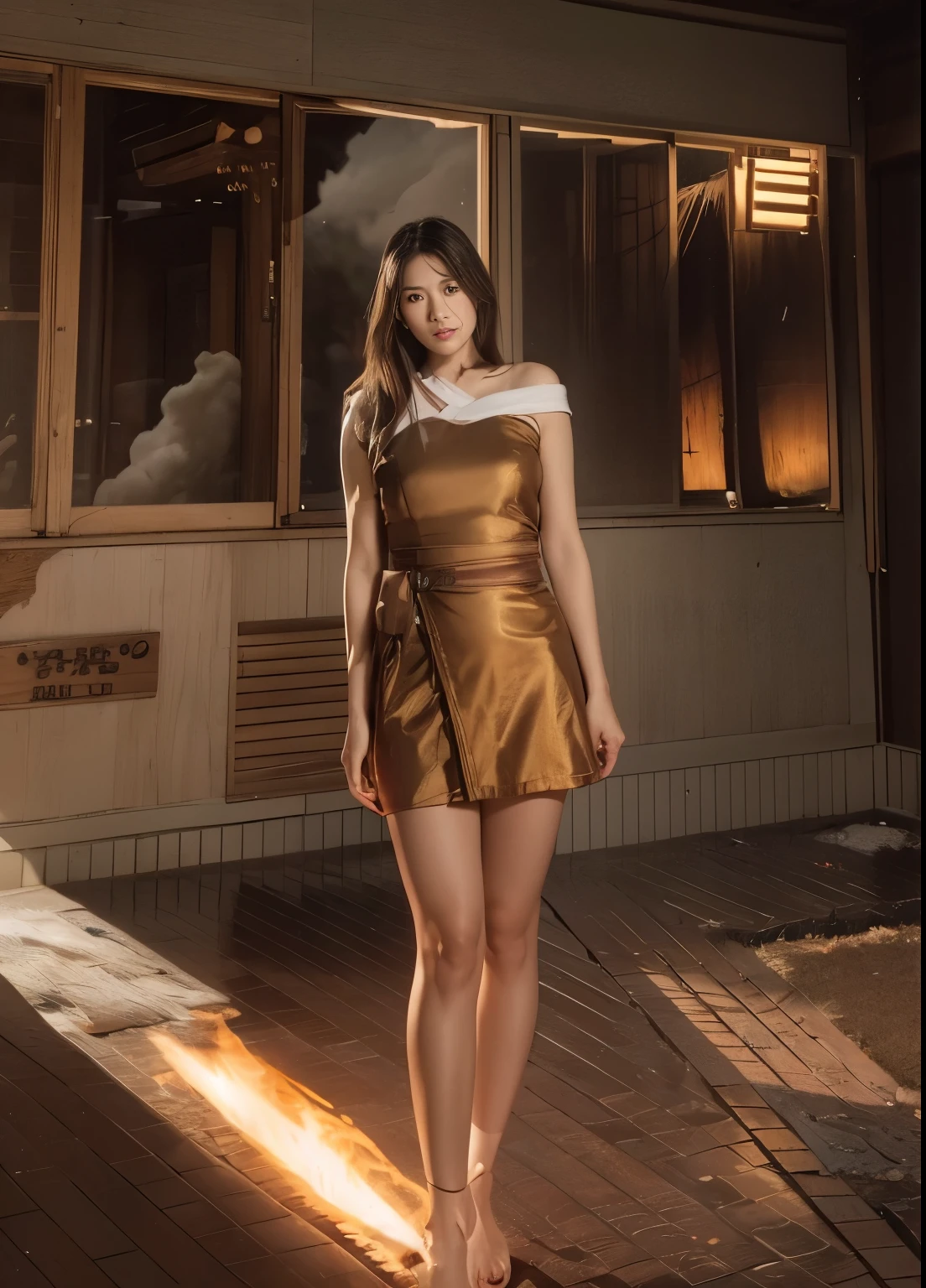(masterpiece:1.2), ultra detailed, ultra high res, (realistic, photo realistic:1.37), high detail RAW color photo, professional photograph, an extremely delicate and beautiful, extremely detailed, 8k wallpaper, Amazing, finely detail, huge file size, extremely detailed beautiful girl, extremely detailed face, extremely detailed eyes, extremely detailed skin, extremely detailed fingers, highly detailed nose, highly detail mouth, Perfect Anatomy, Highly detailed background, (a famous actress of Japan:1.2), (gals:1.5), (flat chest:1.4), brown race, dark skin, reflection, wearing an elegant traditional kimono flower embroidery, (intricate detailed on kimono), epic background, (weapons, fire, glitter:1.2), (red moon:1.2), (fog:1.5), (ghost:1.2), (red fire:1.2), fantasy,