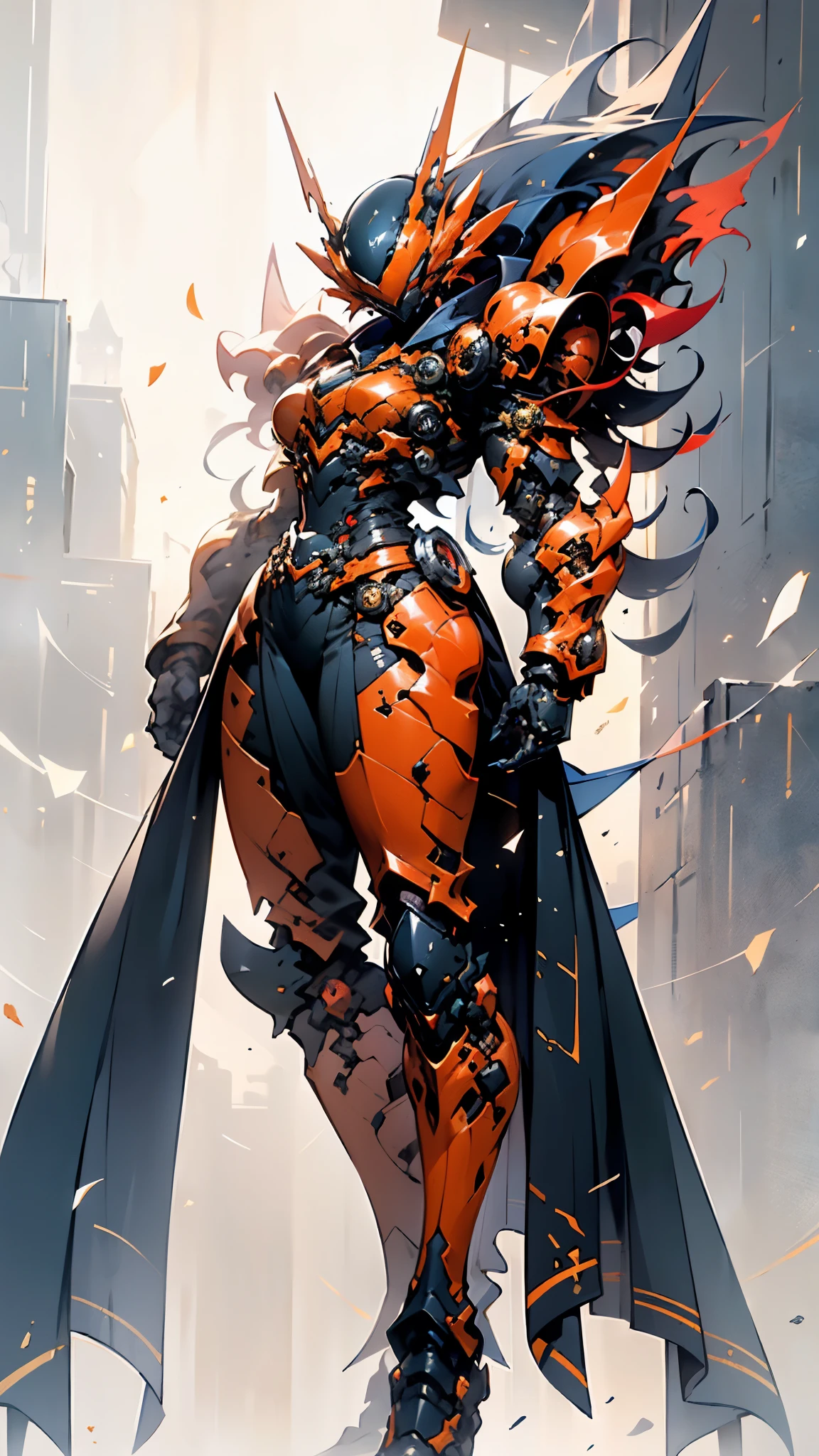 A woman adorned in fantasy-style full-body armor, a crown-concept fully enclosed helmet that unveils only her eyes, a composite layered chest plate, fully encompassing shoulder and hand guards, a lightweight waist armor, form-fitting shin guards, the overall design is heavy-duty yet flexible, ((the armor gleams with a golden glow, complemented by red and blue accents)), exhibiting a noble aura, she floats above a fantasy-surreal high-tech city, this character embodies a finely crafted fantasy-surreal style armored hero in anime style, exquisite and mature manga art style, (Queen bee mixed with Spider concept Armor, plasma, blood), ((Element, energy, elegant, goddess, femminine:1.5)), metallic, high definition, best quality, highres, ultra-detailed, ultra-fine painting, extremely delicate, professional, anatomically correct, symmetrical face, extremely detailed eyes and face, high quality eyes, creativity, RAW photo, UHD, 32k, Natural light, cinematic lighting, masterpiece-anatomy-perfect, masterpiece:1.5
