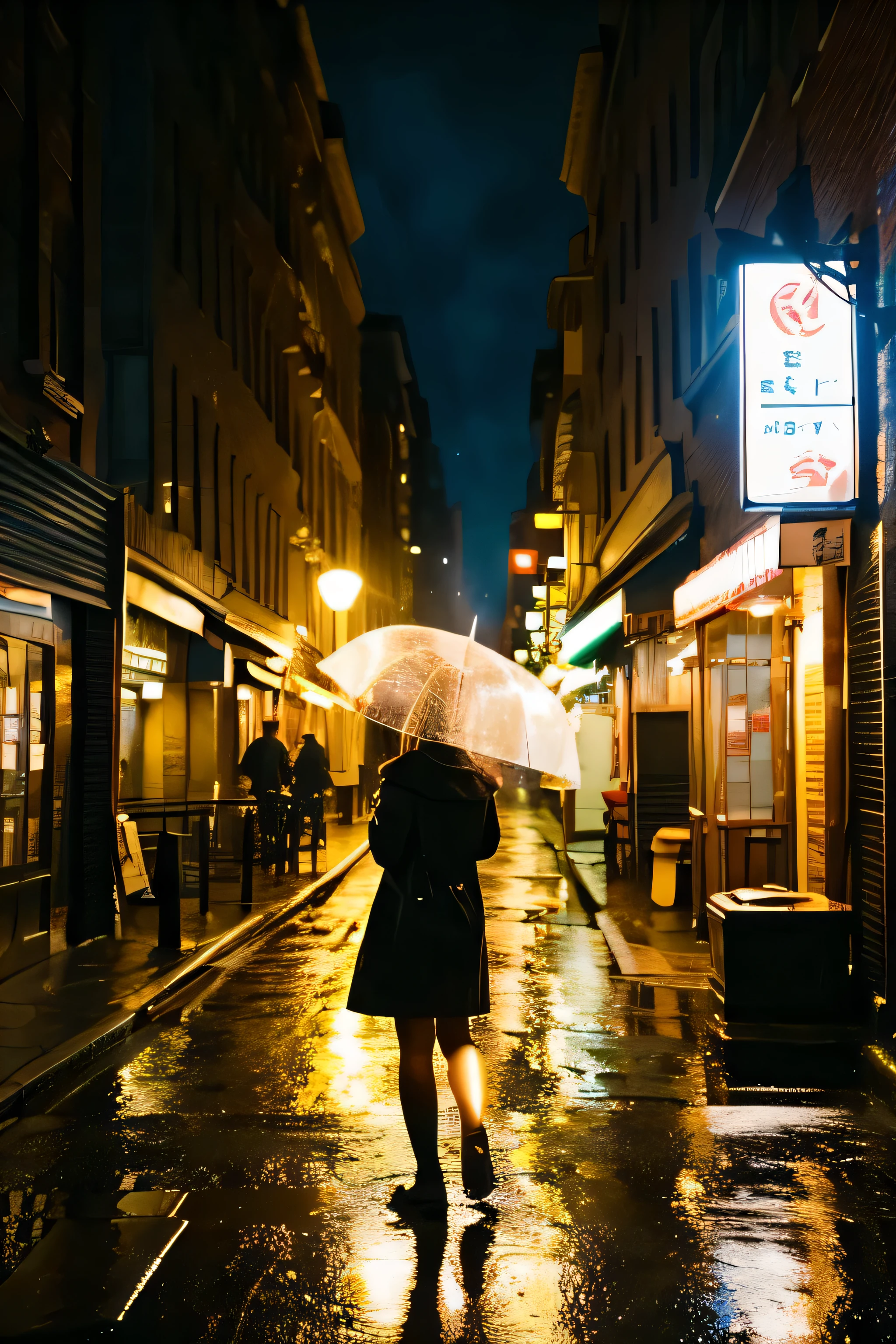 sad,rainy night,beautiful,Rear view,Light,steam,City