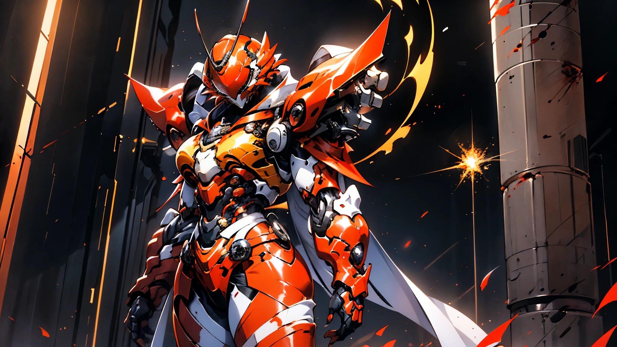 A woman adorned in fantasy-style full-body armor, a crown-concept fully enclosed helmet that unveils only her eyes, a composite layered chest plate, fully encompassing shoulder and hand guards, a lightweight waist armor, form-fitting shin guards, the overall design is heavy-duty yet flexible, ((the armor gleams with a golden glow, complemented by red and blue accents)), exhibiting a noble aura, she floats above a fantasy-surreal high-tech city, this character embodies a finely crafted fantasy-surreal style armored hero in anime style, exquisite and mature manga art style, (Queen bee mixed with Spider concept Armor, plasma, blood), ((Element, energy, elegant, goddess, femminine:1.5)), metallic, high definition, best quality, highres, ultra-detailed, ultra-fine painting, extremely delicate, professional, anatomically correct, symmetrical face, extremely detailed eyes and face, high quality eyes, creativity, RAW photo, UHD, 32k, Natural light, cinematic lighting, masterpiece-anatomy-perfect, masterpiece:1.5