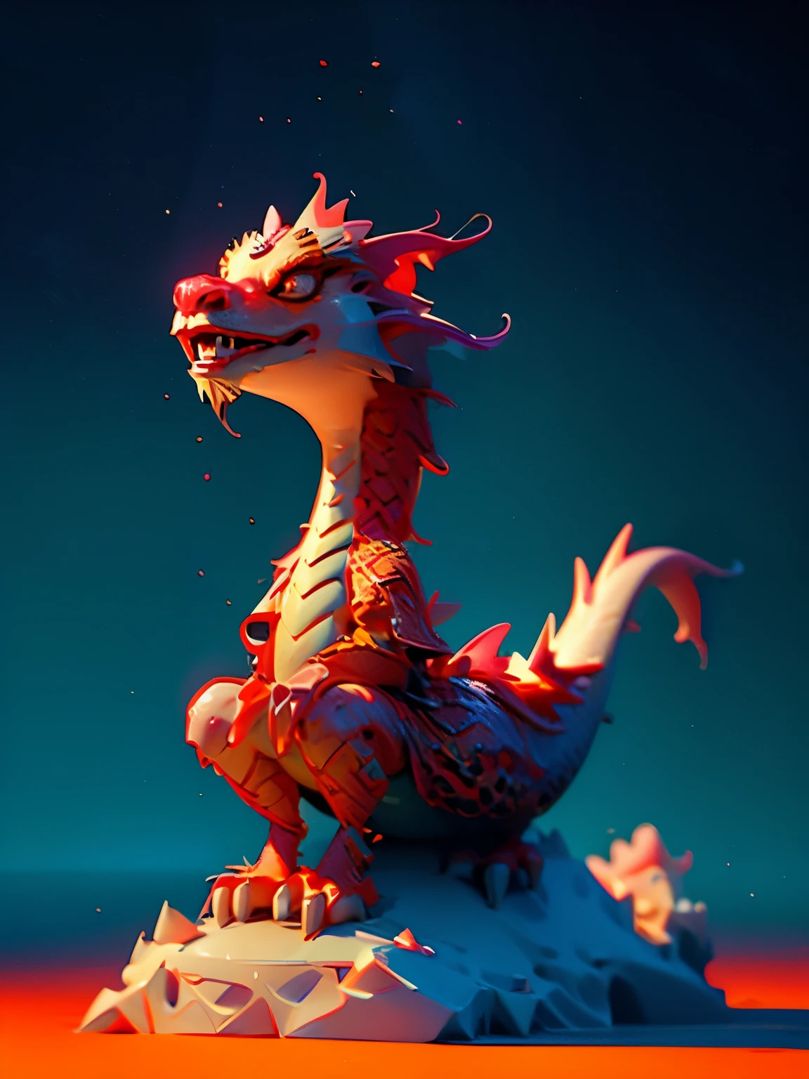 Q version， chinese dragon，3d model，minimalist art，Resolution up to 8K，Exhibit ultra-high quality