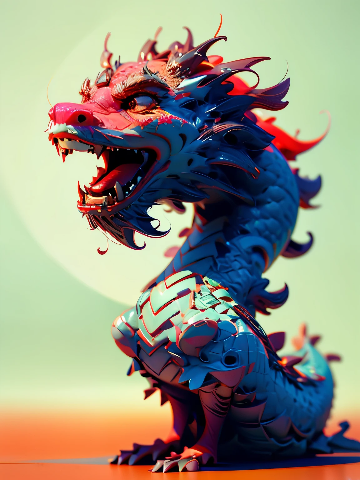 Q version， chinese dragon，3d model，minimalist art，Resolution up to 8K，Exhibit ultra-high quality