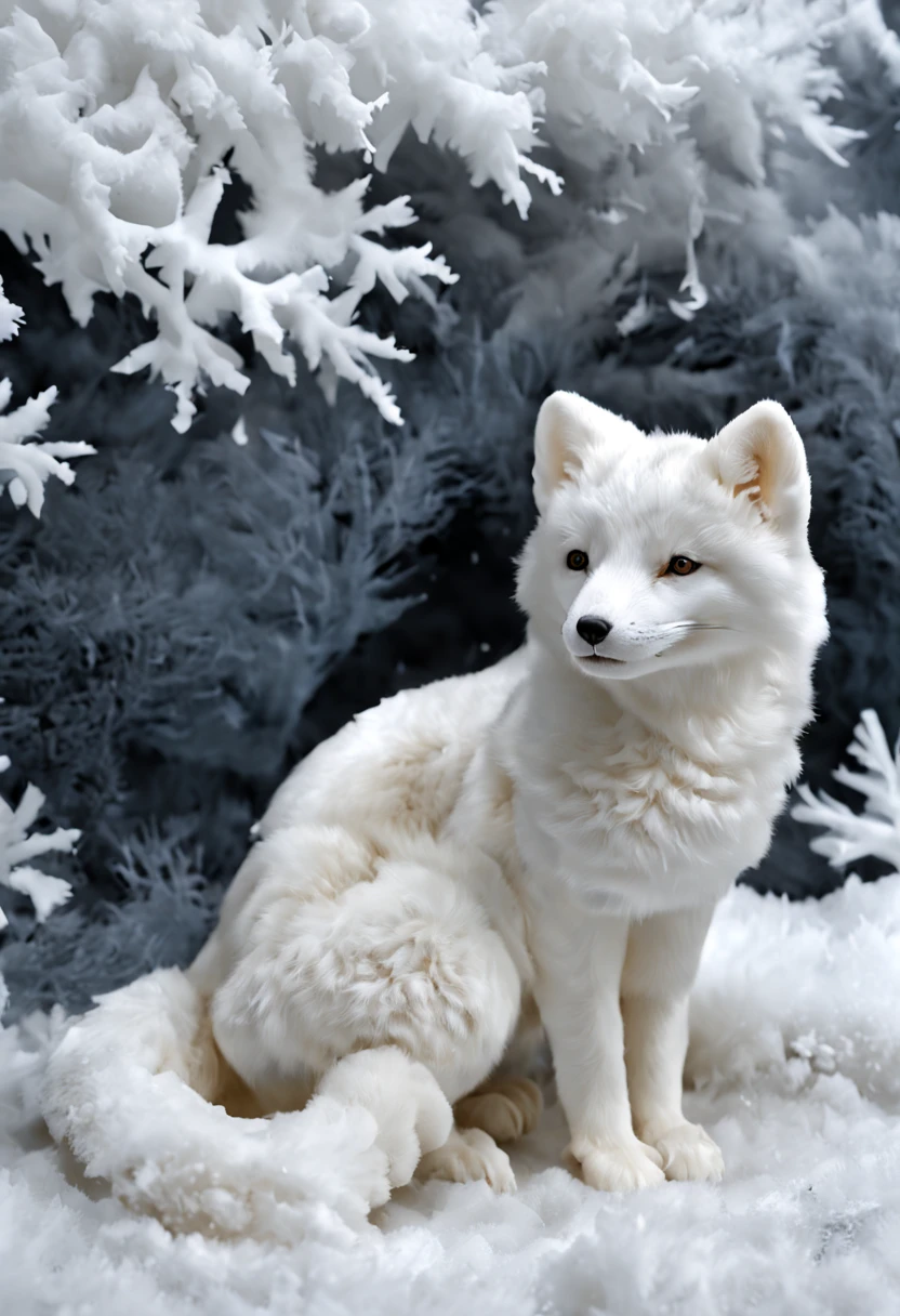 The king of ice and snow The white arctic fox is like the king of ice and snow，Their presence adds to the mystery and beauty of polar environments with intricate details, masterpiece, beautiful. lifelike, 原始图像masterpiece, anatomically correct, best quality winter mood.Photo quality.ultra high definition, anatomically correct