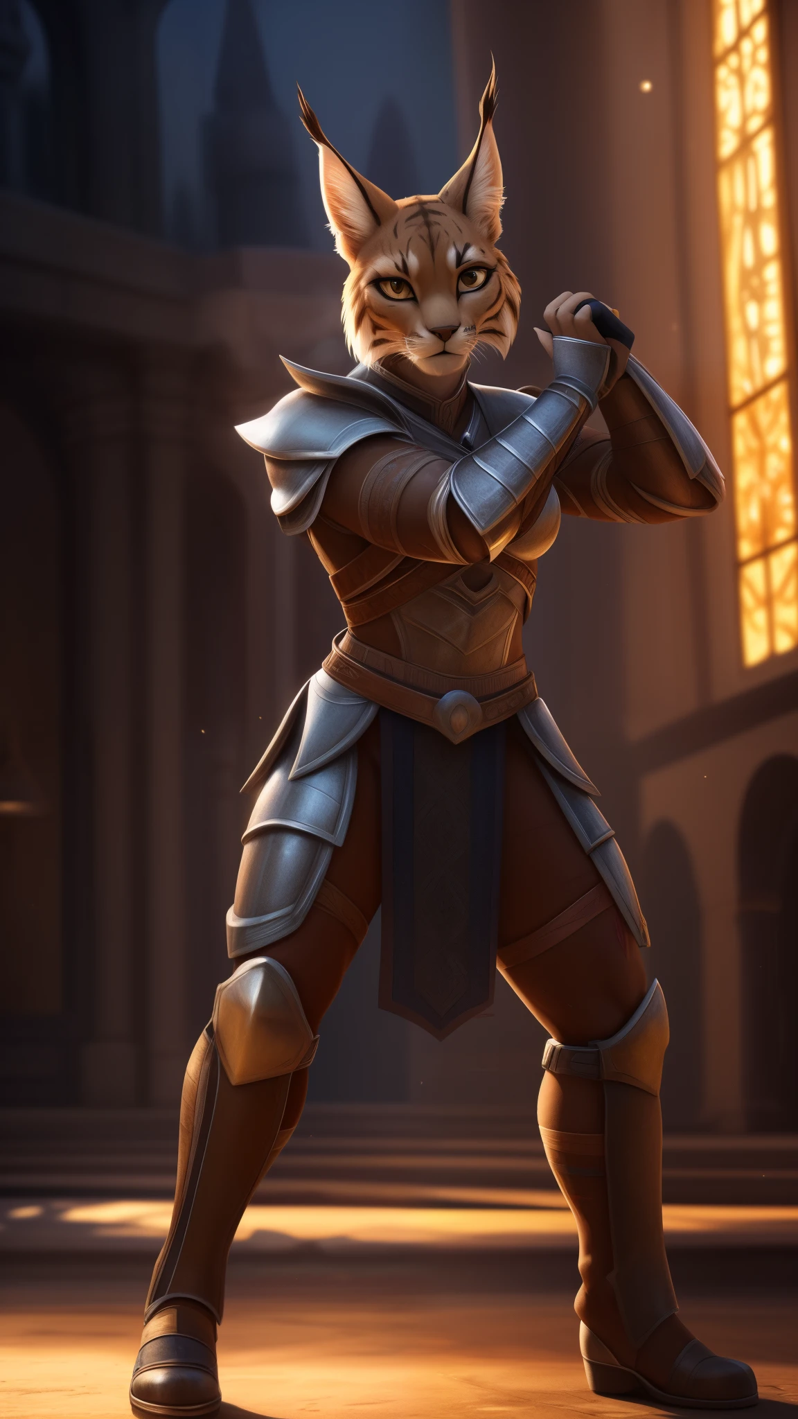 (High res, best quality, masterpiece) realistic drawing, soft lighting, bright lighting, ocean background, adult female, (solo, woman) anthro panther woman, human face, ((panther fur, claws, panther nose)), lion tail, clawed feet, slender body, medium breasts, abs, pirate outfit, fully body, pirate wardrobe, smiling, smirking expression, on a boat, brown top, pants: navy blue, leather armor, bare_shoulders, smooth skin, beautiful body, curvy body, (sleeveless shirt), getting ready to fight, looking fierce, holding dagger, bladed weapon, foot on rail