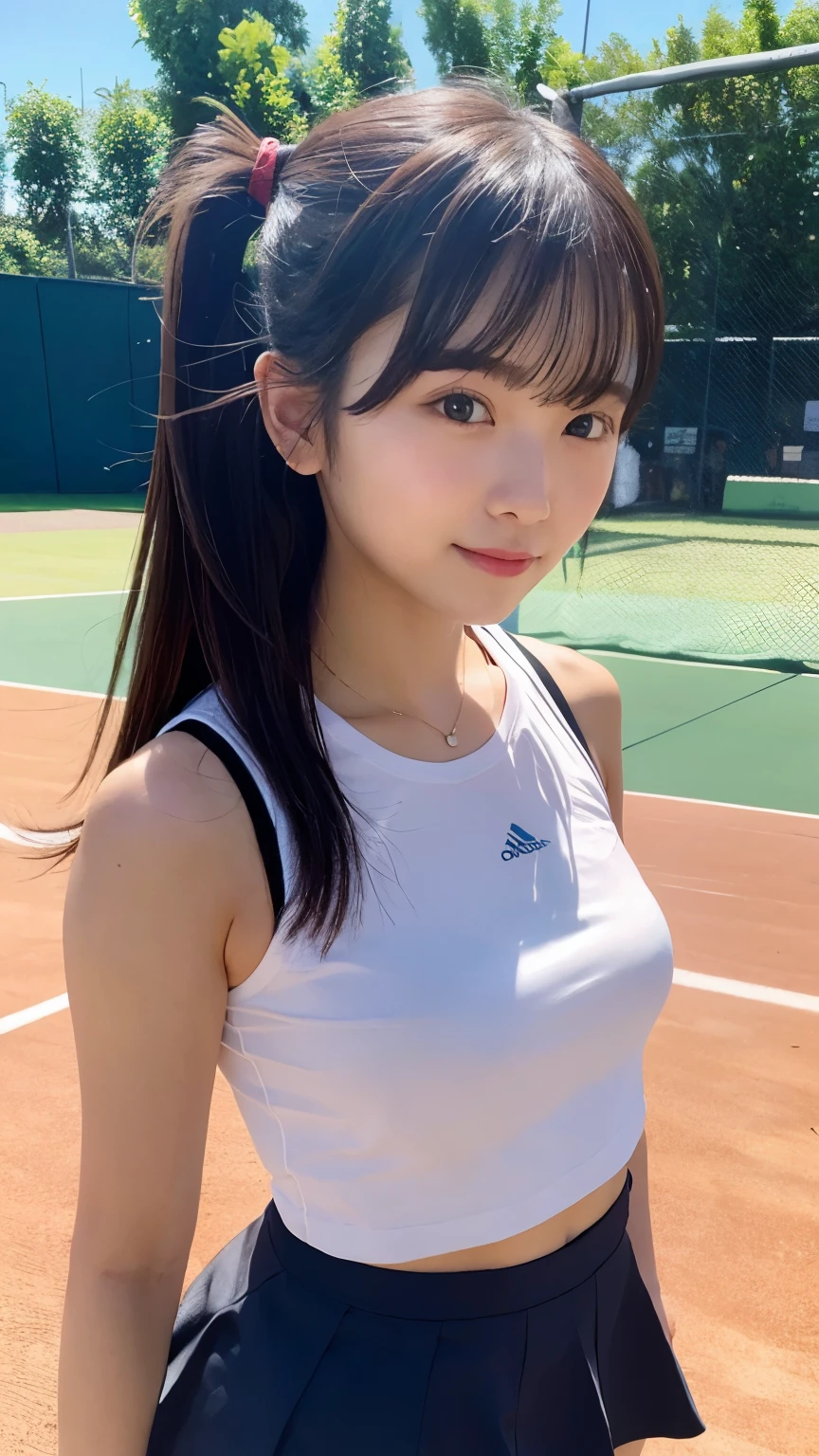 (masterpiece, best quality),nsfw, 1girl, standing, cute, 
BREAK
Girls wearing tennis wear on tennis court, Super mini skirt, 