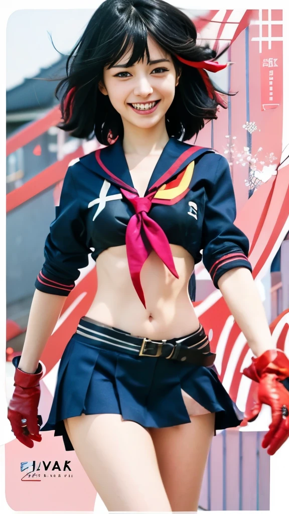 a close up of a person in a uniform with gloves, attractive matoi ryuko, fubuki, gapmoe yandere, yandere, ryuko matoi, yandere. tall, kantai collection style, ecchi anime style, sailor uniform, kill la kill illustration, gapmoe yandere grimdark, yuyushiki, marin kitagawa fanart
