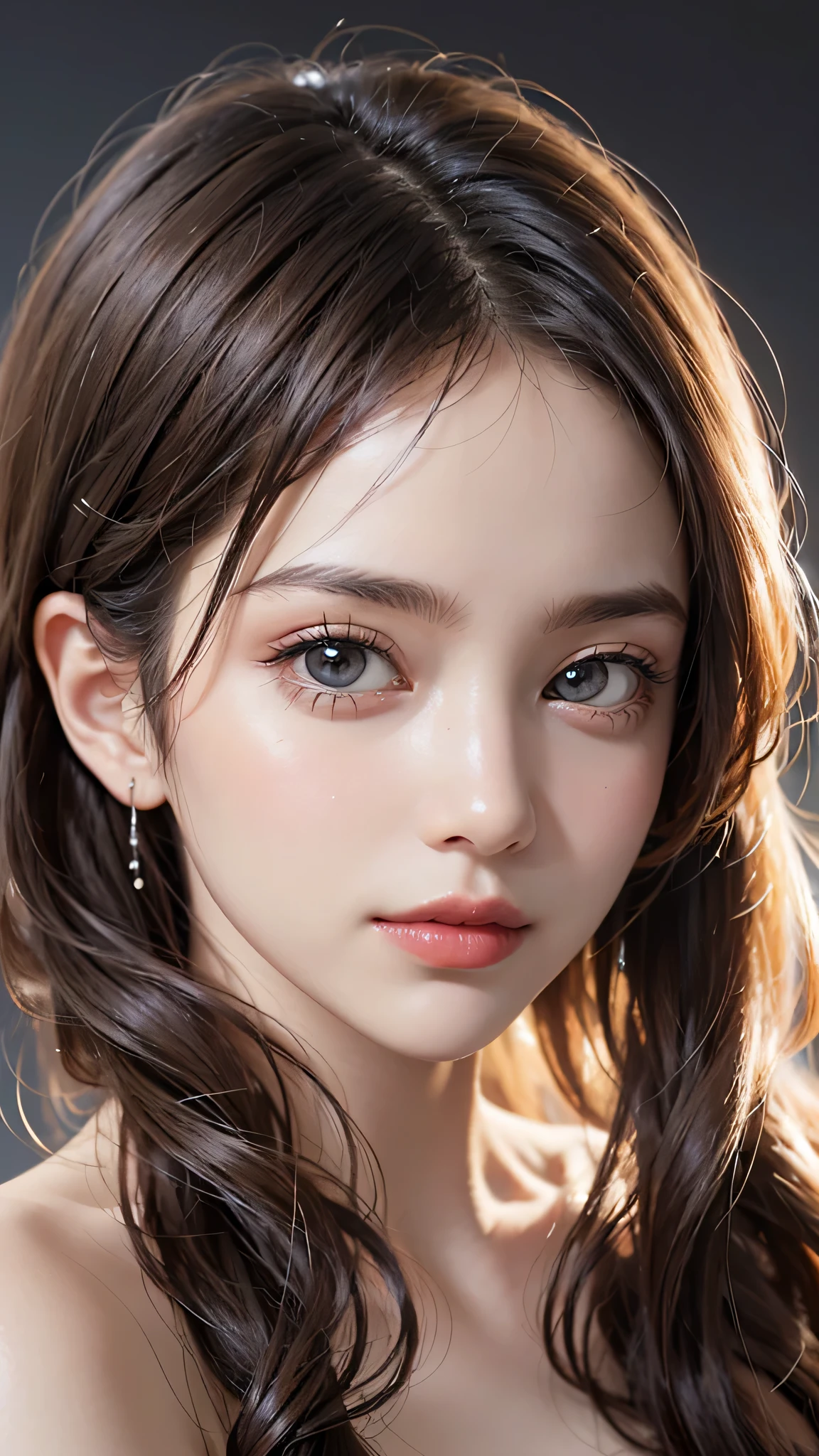 (Close-up:1.4)、(RAW photo:1.2)、(photorealistic:1.4)、(masterpiece:1.3)、(highest quality:1.4)、solo、(beautiful detailed eyes)、(charming big eyes)、(beautiful double eyelids)、(beautiful and detailed face)、natural makeup、long eyelashes、(gentle smile:1.2)、Transparent skin、(shiny skin)、(slender and beautiful girl)、(cute face)、(cute:1.2)、(gentle smile:1.2)、(beautiful breastedium breasts:1.3)、small face beauty、golden ratio