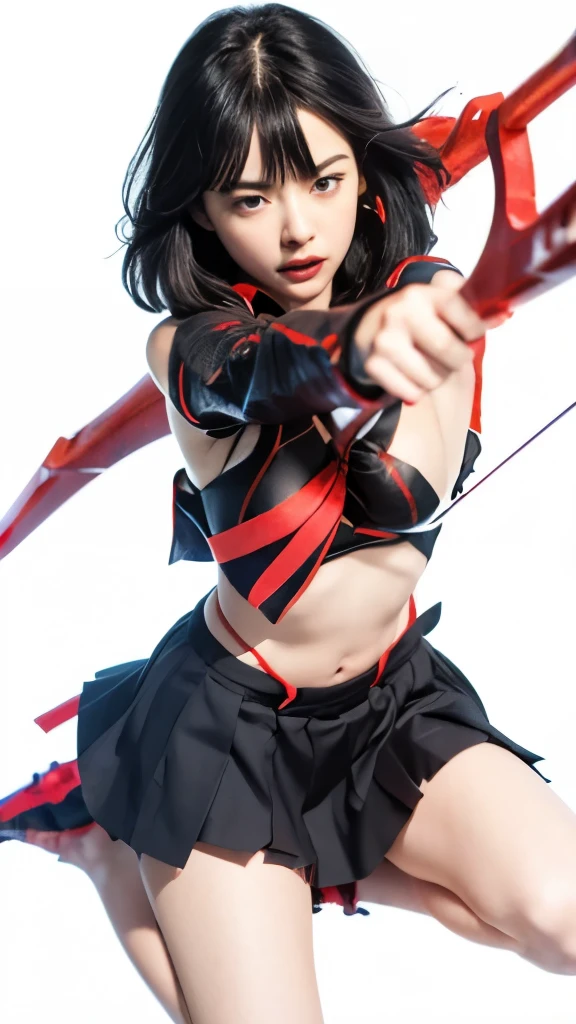 anime girl with a sword and a red bow in her hand, yandere, gapmoe yandere, attractive matoi ryuko, yandere. tall, ryuko matoi, gapmoe yandere grimdark, kill la kill illustration, kill la kill, anime girl with a bow and arrow, yandere intricate, kantai collection style, female action anime girl