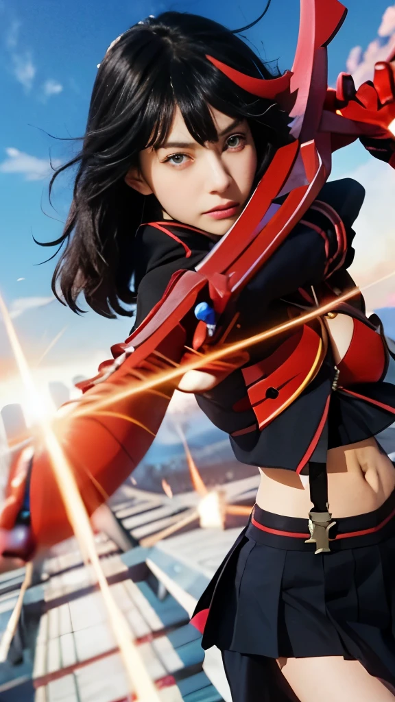 anime girl with sword in hand and a red glove on her arm, ryuko matoi, attractive matoi ryuko, anime style like fate/stay night, kill la kill illustration, epic anime style, kill la kill, anime moe artstyle, anime in fantasy style, gapmoe yandere grimdark, anime key art, avatar image, female action anime girl