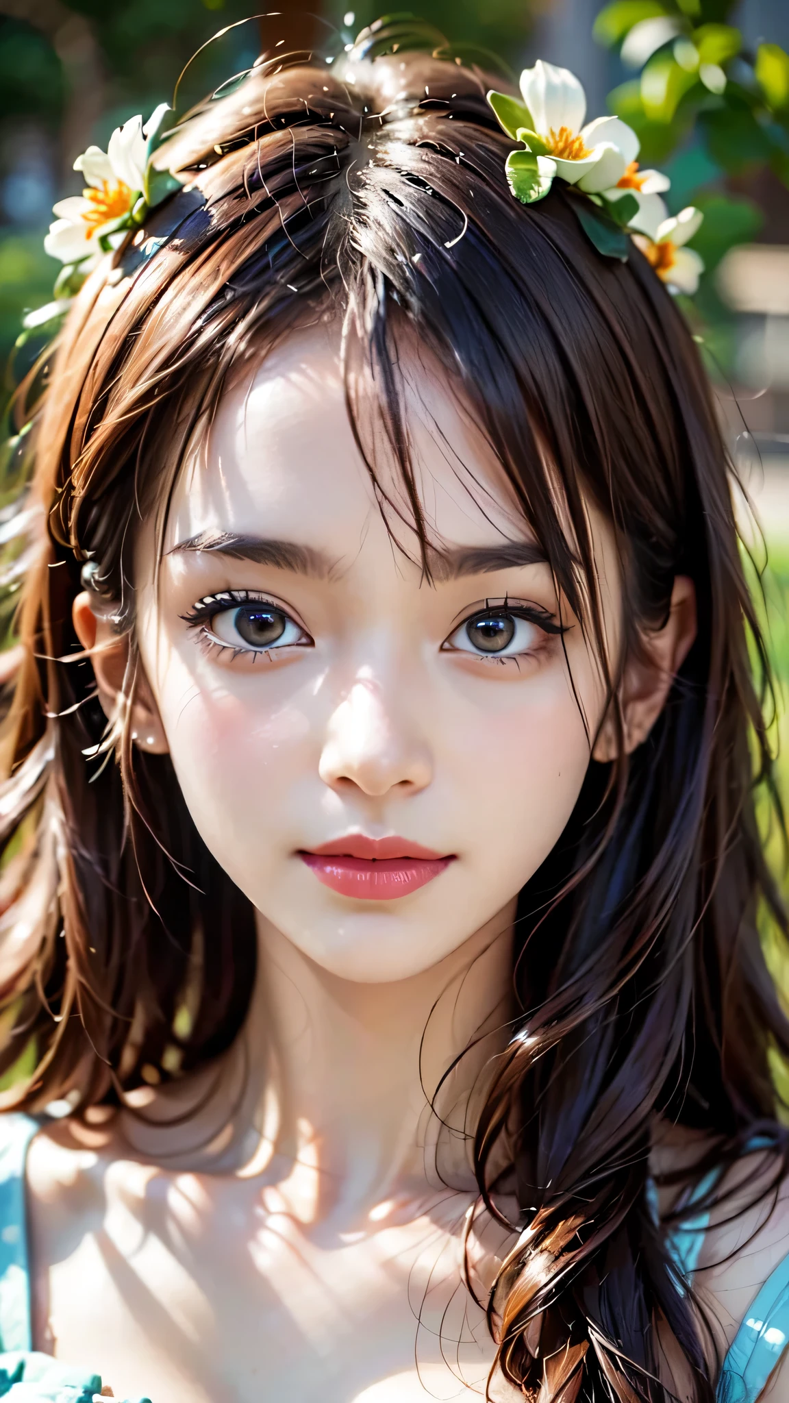 (Close-up:1.4)、(RAW photo:1.2)、(photorealistic:1.4)、(masterpiece:1.3)、(highest quality:1.4)、solo、(beautiful detailed eyes)、(charming big eyes)、(beautiful double eyelids)、(beautiful and detailed face)、natural makeup、long eyelashes、(gentle smile:1.2)、Transparent skin、(shiny skin)、(slender and beautiful girl)、(cute face)、(cute:1.2)、(gentle smile:1.2)、(beautiful breastedium breasts:1.3)、small face beauty、golden ratio