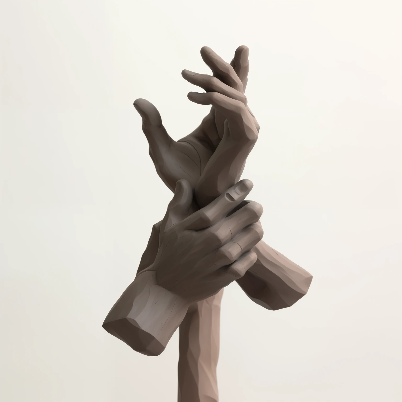there is a sculpture of a hand holding a piece of wood, hand model, hands, emerging hands, human arms, corrected hands, clay model, coherent hands, sculpture, clay sculpture, hands crossed, detailed clay model, sculpture work in progress, closeup of arms, extra hands, human hands, enhanced hands, waving hands, new sculpture, four hands, big hands