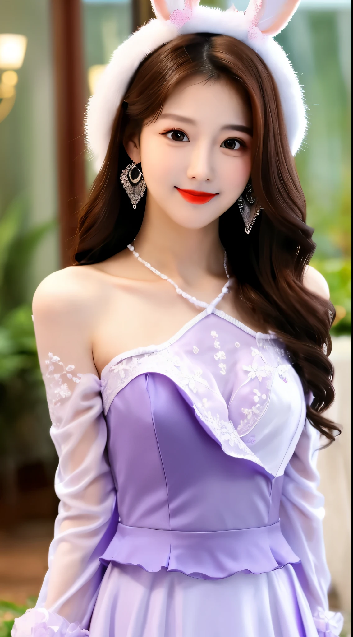 purple theme, sparkling purple and white langerie, soft clothings, long sleeves, bare shoulders