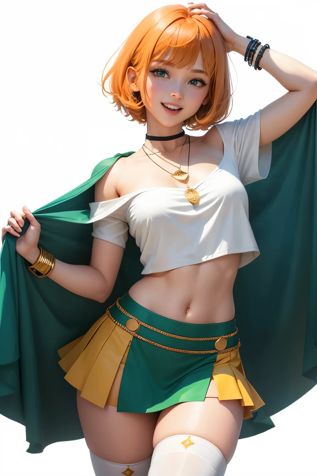 high quality, 最high quality, Detailed face, Fine grain, Detailed body, Fine hand, Detailed fingers, whole body, salary, Place your hands behind your head, Put your arms behind your head, Green Eyes, Grin, Nipples are visible、Completely naked、Blonde