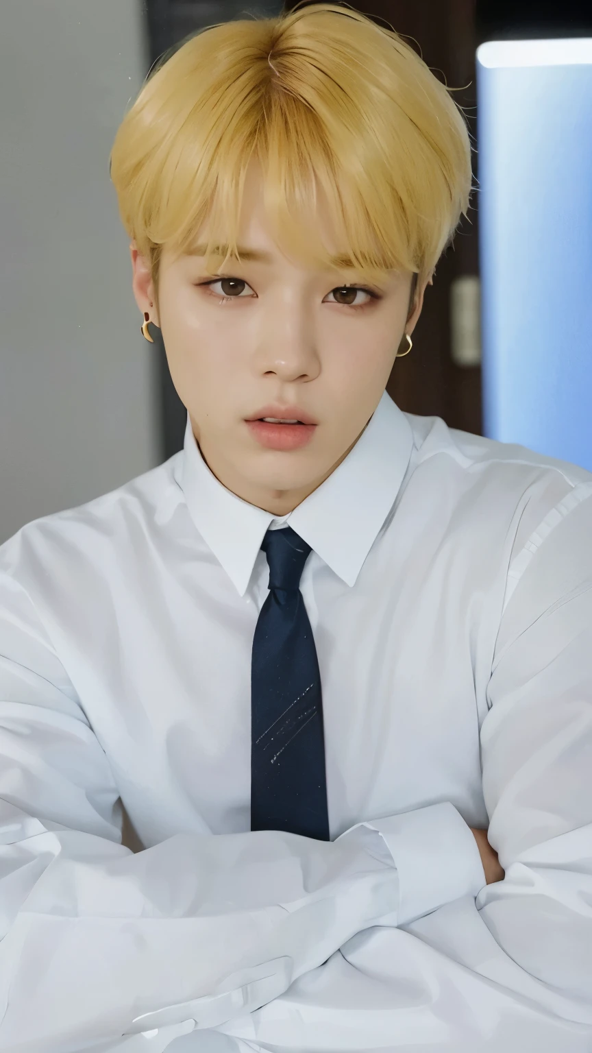 Imagem de um homem com gravata e camisa branca, Jimin\the full lips, park Jimin, Jimin, accurate Jimin face, Jimin\o nariz grego, Jimin\the right eyelid is swollen, Kim Doyoung, hyung tae, taejune kim, Jungkook, kpop idol portrait, Sun Yunjoo, inspirado em Kun Can