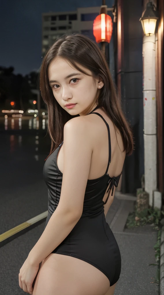 1 girl, tokyo road,nighttime, city scenery,city lights, upper body,close up, 8k, raw photos, best quality, Masterpiece,realistic, photo-realistic,full body