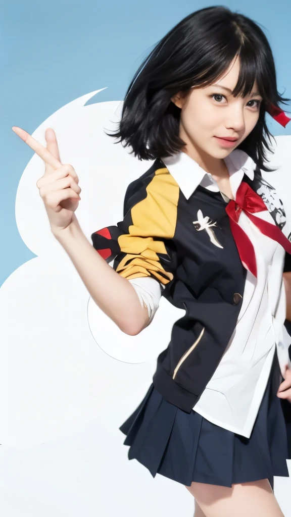 anime girl in a school uniform with a red bow, attractive matoi ryuko, ryuko matoi, 2 d anime style, with index finger, anime visual of a cute girl, anime cover, official art, kill la kill illustration, otaku gangasta, 2 d anime, anime moe artstyle, kill la kill, rin, nagatoro, hana yata