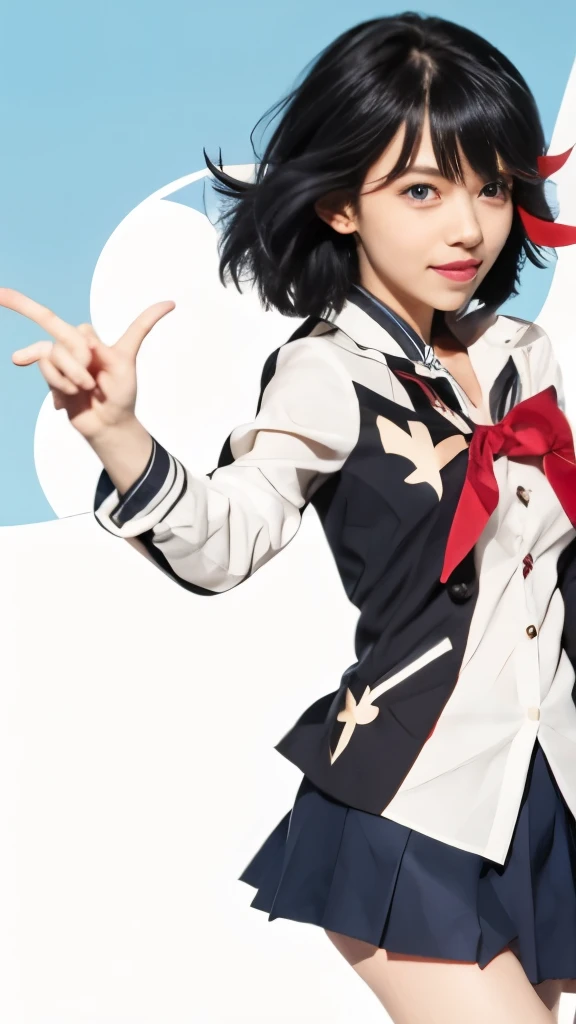 anime girl in a school uniform with a red bow, attractive matoi ryuko, ryuko matoi, 2 d anime style, with index finger, anime visual of a cute girl, anime cover, official art, kill la kill illustration, otaku gangasta, 2 d anime, anime moe artstyle, kill la kill, rin, nagatoro, hana yata