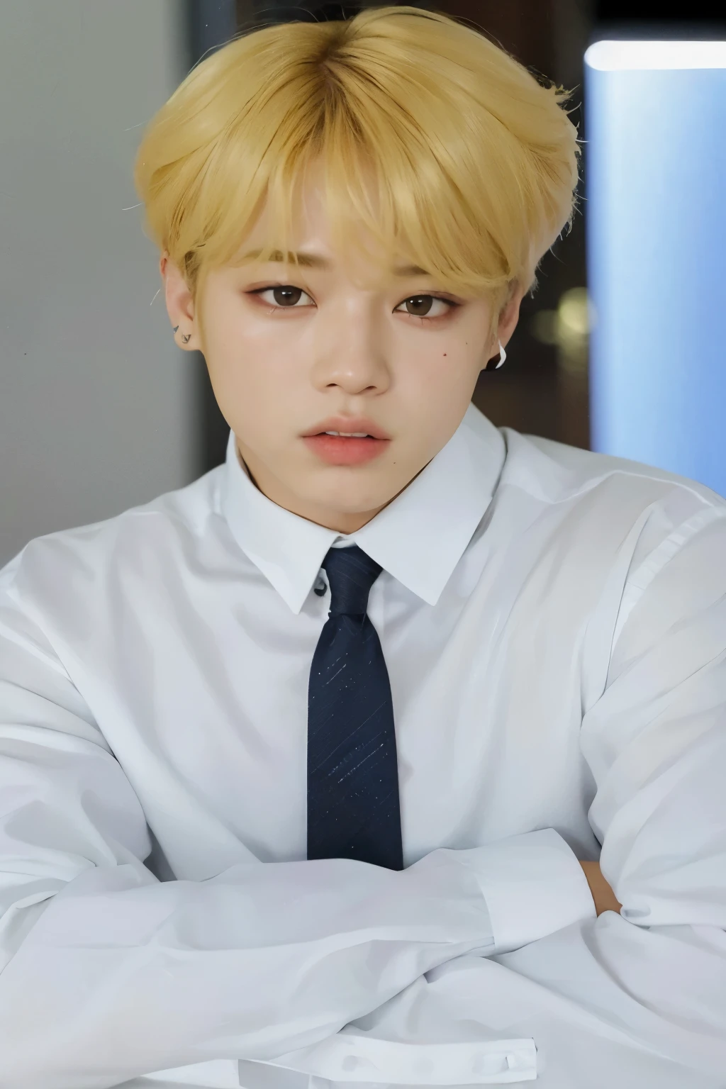 Imagem de um homem com gravata e camisa branca, Jimin\the full lips, park Jimin, Jimin, accurate Jimin face, Jimin\o nariz grego, Jimin\the right eyelid is swollen, Kim Doyoung, hyung tae, taejune kim, Jungkook, kpop idol portrait, Sun Yunjoo, inspirado em Kun Can