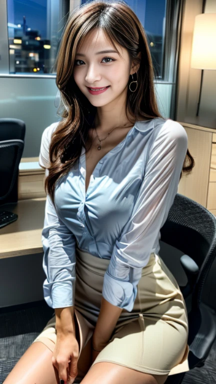 、16K、8K、shirt、Jacket、white skirt、blue skirt、red skirt、black skirt、Shooting from the front、huge file size、first person perspective、central image、Button open jacket、short skirt、mini skirt、open suit、Classy upper class elite secretary wearing business shirt、work in office、wearing a strict business suit、Wearing pancompanyhose、Wear high-end high heels、Girl in a shirt、wear a business suit、in a business suit、business woman、business clothes、Wear shirts and skirts、woman wearing a business suit、Business attire、business outfit、office、company、night、muste piece、Best Qualicompany、Super detailed、fine details、High resolution、8K Dende Wallpaper、perfect dynamic composition、beautiful detailed eyes、(between cleavageを垣間見る :1.1)、random sexy poses、shy smile、The body is facing the front、20 year old girl、night time、Beautiful face、1 girl、very detailed、masterpiece、top-qualicompany、Ultra high decomposition energy A、8K high resolution、detailed eyes、Gradation depiction、perfect の体のプロポーション、Nikon Z9 80mm lens、graceful legs、thighs and skirt、long legs、very beautiful slim legs、very beautiful long slim legs、nice legs、good hips and long legs、Super reality high school girl、between cleavage、large flower、18km race、real、(photorealistic:1.37)、The Super detailed細、High resolutionであり、Super detailed細、reality taste、photorealistic、student photography、beautiful detailed face、pale skin、realにglowing skin、detailed cloth texture、detailed hair texture、perfect body、pretty face、correct、anatomically correct、Hvery detailed face and skin texture、natural neck length、(beautiful hand air skin:1.2)、slim legs、thin feet、(classy and cute girl:1.3)、(Slender body shape:1.1)、beautiful collarbone、cleavage、haircut、High definition、golden ratio、short hair、perfect hands、((1 girl))、16k、、glowing skin、cute korean girl、Kpop idol、detailed face of a asian girl、eyes and lips、professional makeup、asian face、beautiful aesthetic face、1 beautiful woman、sharp focus、A seductive gaze、and a charming look、pay attention to details、detailed hair、Detailed realistic skin texture、close-up portrait、model body shape、pantyhose、allows the woman to be the focus of the image、full subjective、front、As per the image、genuine、woman、Beauty、perfect 、Symmetrical and well-balanced body、human hand、near perfect、embarrassed look（1.4）、bow slightly、16K、Shooting from the front、center image、1 girl、深night、knight、wet with water、Sweat、open your mouth、half smile、smile、shy smile、Shy smile、giggle、A dizzying smile、An exciting smile、Super detailedしい、small detailss、Perfect dynamic composition、beautiful small eyes、natural color lip、random sexy poses、very detailed、8K High resolution、Nikon Z9 80mm lens、digital single lens reflex、high quality、film grain、Fuji XT3、最high quality、alone、Depth of written boundary、A girl with fine and moist skin、K-POP idol、detailed face of asian girl、asian face、sharp focus、captivating gaze、hair details、Detailed genuine skin texture、beautiful、slim legs、thin legs、long slim legs、very beautiful slim legs、Super detailedしい細、reality、genuineにglowing skin、fine cloth texture、perfect body、cute face、completely subjective、front、street of photograph、beauty、correct、anatomically correct、Symmetrical and balanced body、strangely perfect、almost perfect、8 life size、elegant、dynamic、very detailedな、ultra high res超High resolution、young and beautiful girl、perfect body shape、18km race、The Super detailedしい細、very detailedな顔と肌の質感、Super detailedしい細な顔、very detailedな唇、good hips and long legs、very detailed CG unity 8k wallpaper、Medium chest、Dynamic pose、(no one in the background:1.3)、detailed lips，HDR、RAWphotograph、hyper detail、small details、shiny skin!!!、Very beautiful long slim legeautiful feet、（最high quality，In 4K，T Masterpiece：1.Lettie woman，1 girl、（Super detailedしいed face，detailed lips，detailed eye beauty、(8K、HDR、High resolution)、((((photograph、hyper genuineism、超High resolution))))、(hyper detail、small details)、close to face、Shiny skin on thighs!!!、16K、
