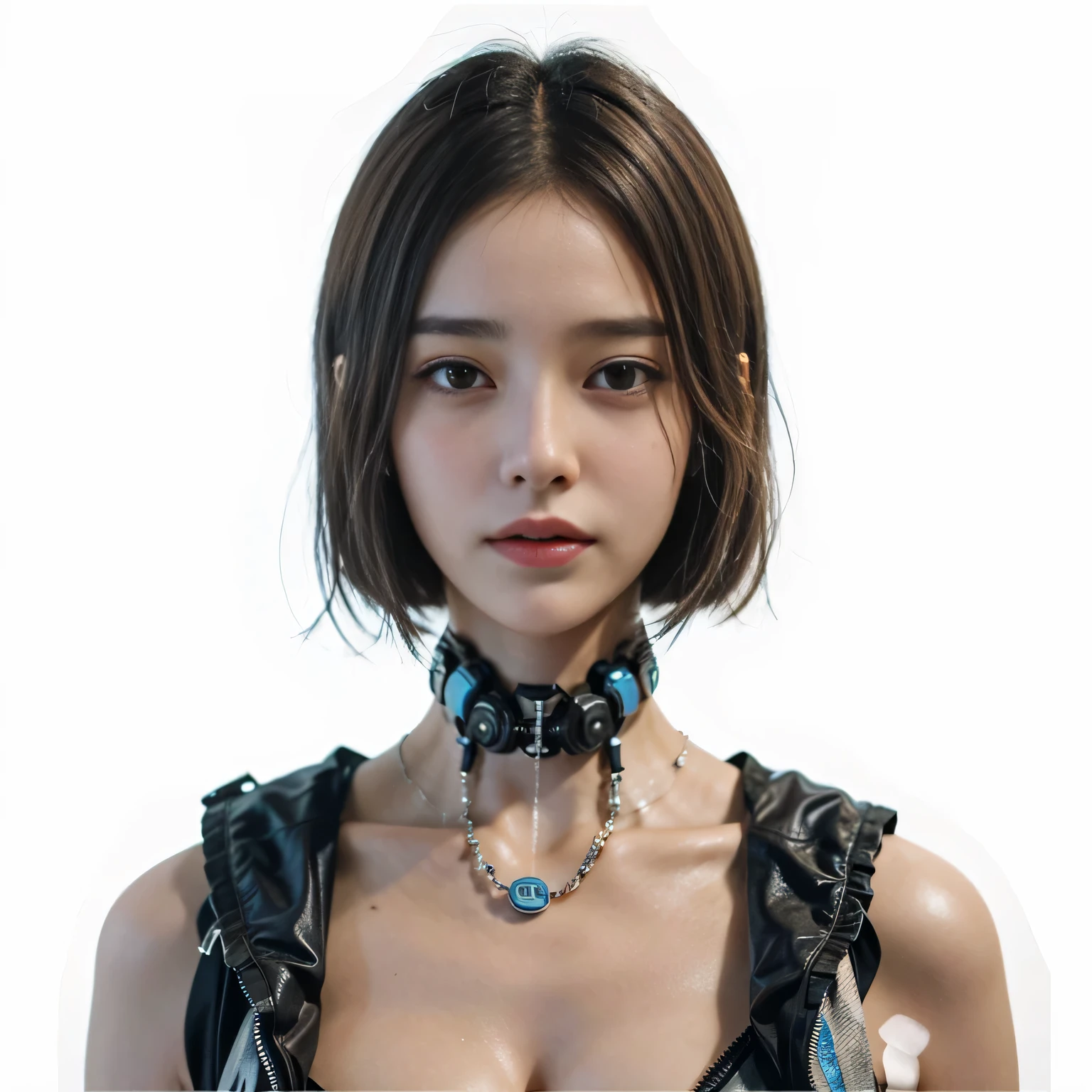 A woman with a futuristic face and a futuristic head, Integrated synthetic robot, perfect android girl, Hyper-realistic cyberpunk style, 8K portrait rendering, Cybernetic machine female face, online school girls, cyberpunk characters, Glowing wave girl portrait, Gurwitz style artwork, robot girl, female portrait, Cyberpunk girl portrait，Smooth skin，Remove texture scars from skin