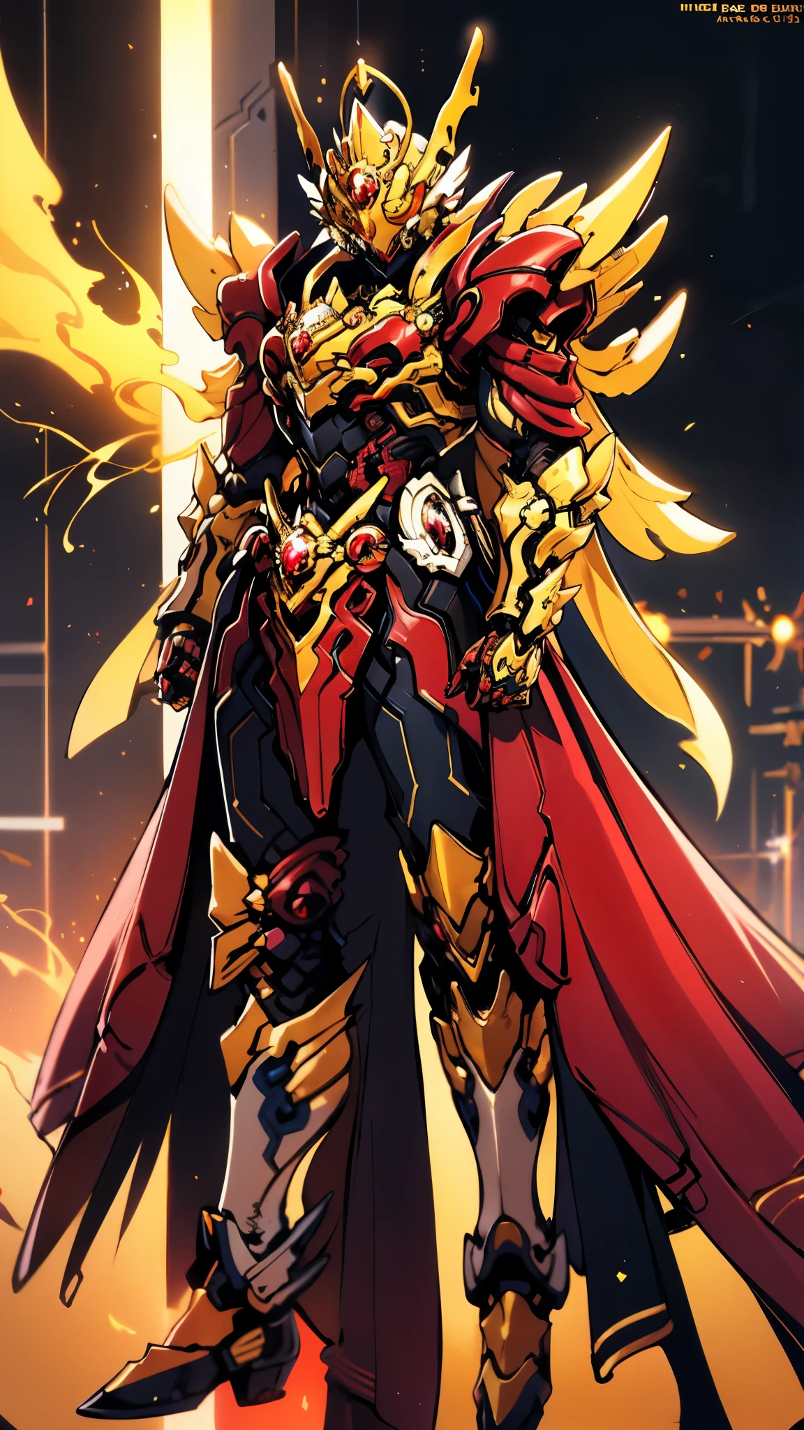 A woman adorned in fantasy-style full-body armor, a crown-concept fully enclosed helmet that unveils only her eyes, a composite layered chest plate, fully encompassing shoulder and hand guards, a lightweight waist armor, form-fitting shin guards, the overall design is heavy-duty yet flexible, ((the armor gleams with a golden glow, complemented by red and blue accents)), exhibiting a noble aura, she floats above a fantasy-surreal high-tech city, this character embodies a finely crafted fantasy-surreal style armored hero in anime style, exquisite and mature manga art style, (Queen bee mixed with Spider concept Armor, plasma, blood), ((Element, energy, elegant, goddess, femminine:1.5)), metallic, high definition, best quality, highres, ultra-detailed, ultra-fine painting, extremely delicate, professional, anatomically correct, symmetrical face, extremely detailed eyes and face, high quality eyes, creativity, RAW photo, UHD, 32k, Natural light, cinematic lighting, masterpiece-anatomy-perfect, masterpiece:1.5