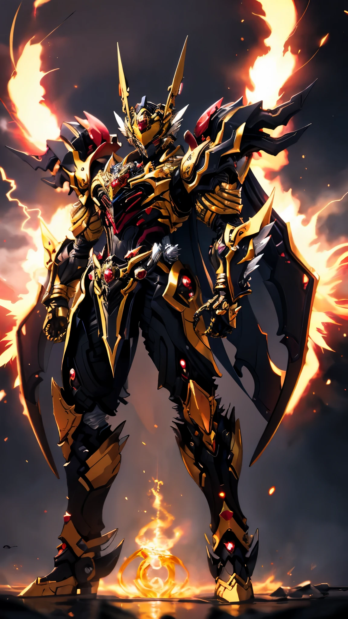 A woman adorned in fantasy-style full-body armor, a crown-concept fully enclosed helmet that unveils only her eyes, a composite layered chest plate, fully encompassing shoulder and hand guards, a lightweight waist armor, form-fitting shin guards, the overall design is heavy-duty yet flexible, ((the armor gleams with a golden glow, complemented by red and blue accents)), exhibiting a noble aura, she floats above a fantasy-surreal high-tech city, this character embodies a finely crafted fantasy-surreal style armored hero in anime style, exquisite and mature manga art style, (Queen bee mixed with Spider concept Armor, plasma, blood), ((Element, energy, elegant, goddess, femminine:1.5)), metallic, high definition, best quality, highres, ultra-detailed, ultra-fine painting, extremely delicate, professional, anatomically correct, symmetrical face, extremely detailed eyes and face, high quality eyes, creativity, RAW photo, UHD, 32k, Natural light, cinematic lighting, masterpiece-anatomy-perfect, masterpiece:1.5