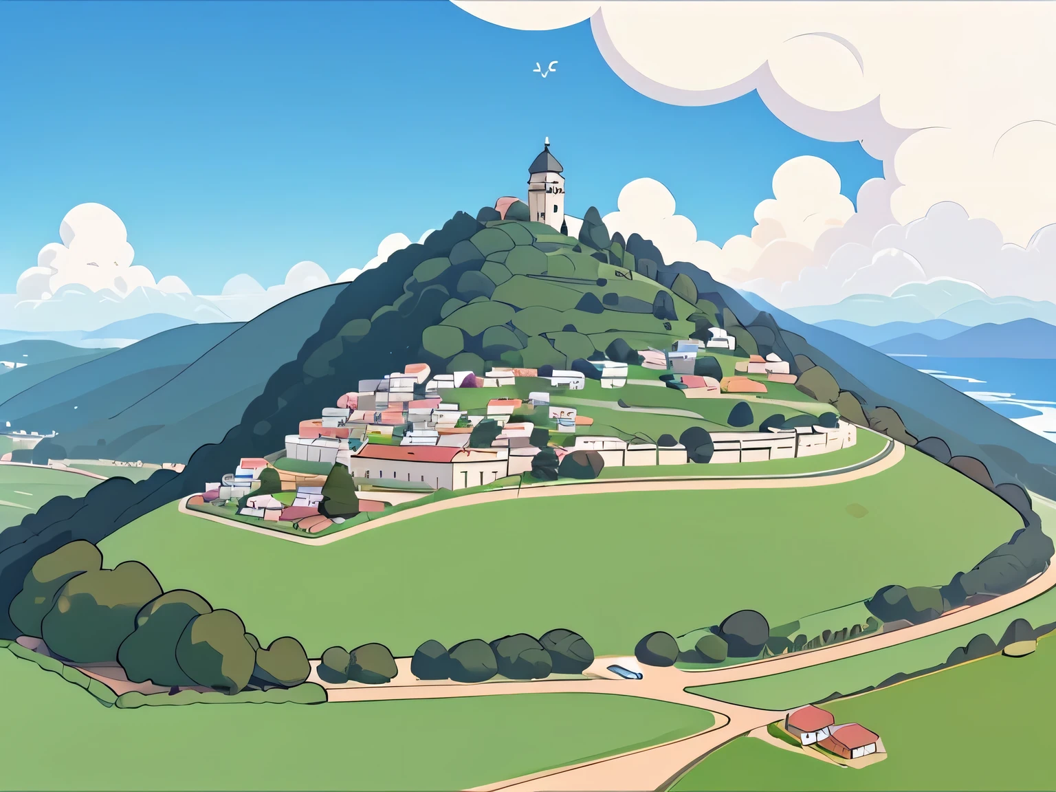 topo de um morro, onde aparecem somente grama e ceu, sem muitos detalhes, sem presonagens, Scenario only, somente meio ambiente, natureza