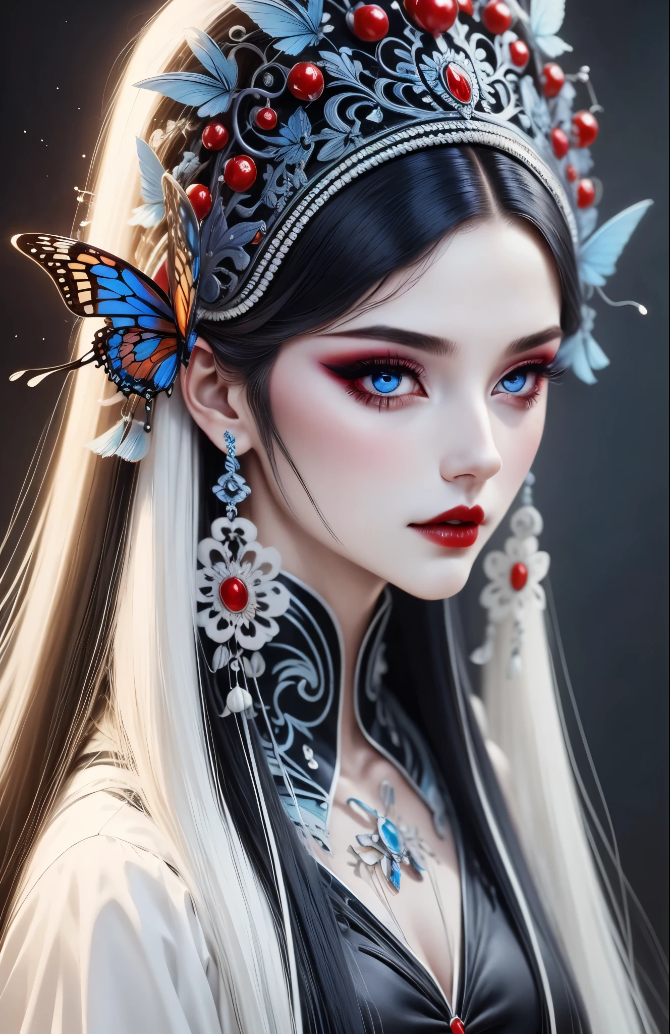 8k portrait of beautiful cyborg with brown hair, intricate, elegant, highly detailed, majestic, digital photography, art by artgerm and ruan jia and greg rutkowski surreal painting gold butterfly filigree, broken glass, (masterpiece, sidelighting, finely detailed beautiful eyes: 1.2), hdr