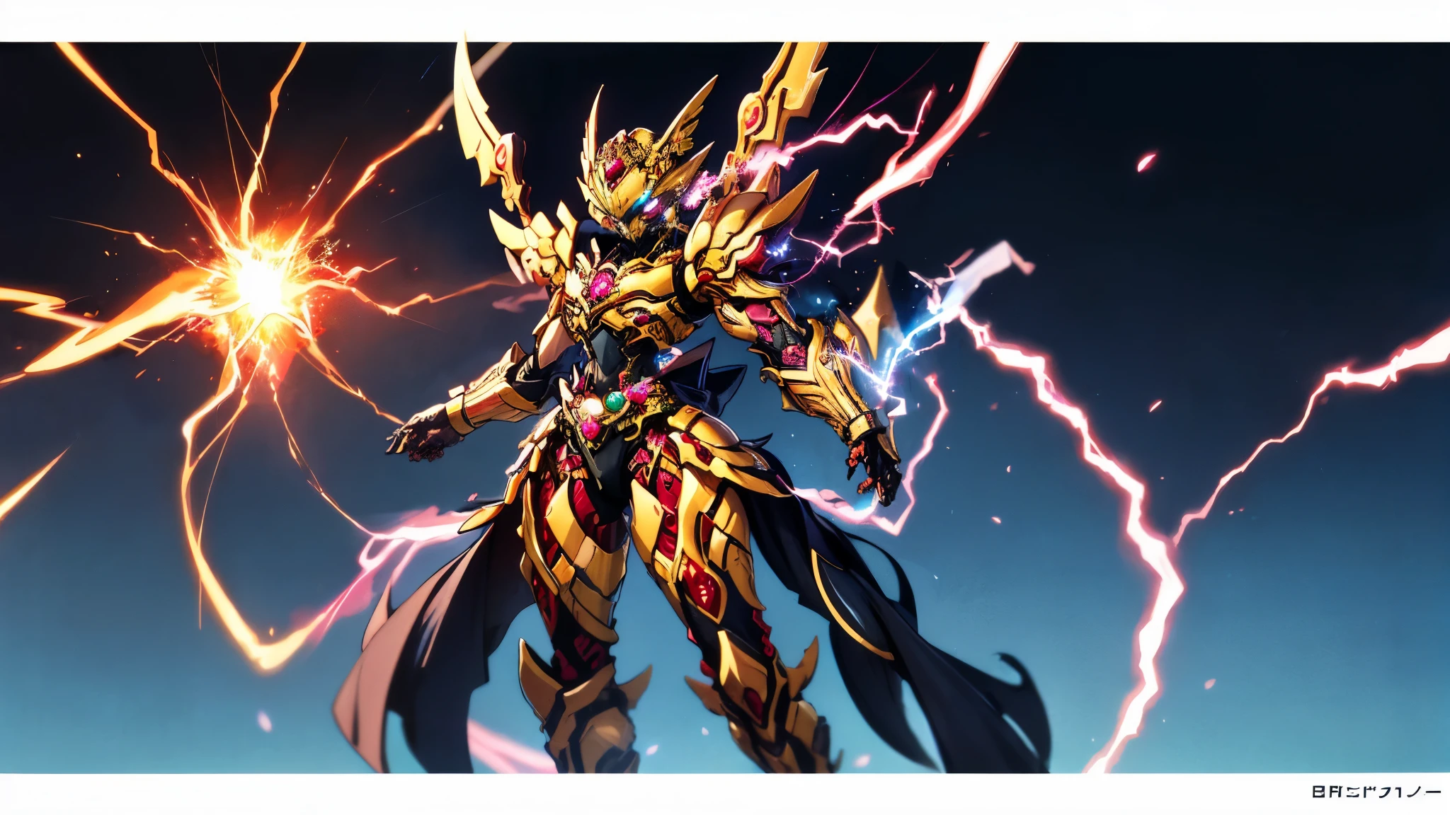 A woman adorned in fantasy-style full-body armor, a crown-concept fully enclosed helmet that unveils only her eyes, a composite layered chest plate, fully encompassing shoulder and hand guards, a lightweight waist armor, form-fitting shin guards, the overall design is heavy-duty yet flexible, ((the armor gleams with a golden glow, complemented by red and blue accents)), exhibiting a noble aura, she floats above a fantasy-surreal high-tech city, this character embodies a finely crafted fantasy-surreal style armored hero in anime style, exquisite and mature manga art style, (Queen bee mixed with Spider concept Armor, plasma, blood), ((Element, energy, elegant, goddess, femminine:1.5)), metallic, high definition, best quality, highres, ultra-detailed, ultra-fine painting, extremely delicate, professional, anatomically correct, symmetrical face, extremely detailed eyes and face, high quality eyes, creativity, RAW photo, UHD, 32k, Natural light, cinematic lighting, masterpiece-anatomy-perfect, masterpiece:1.5