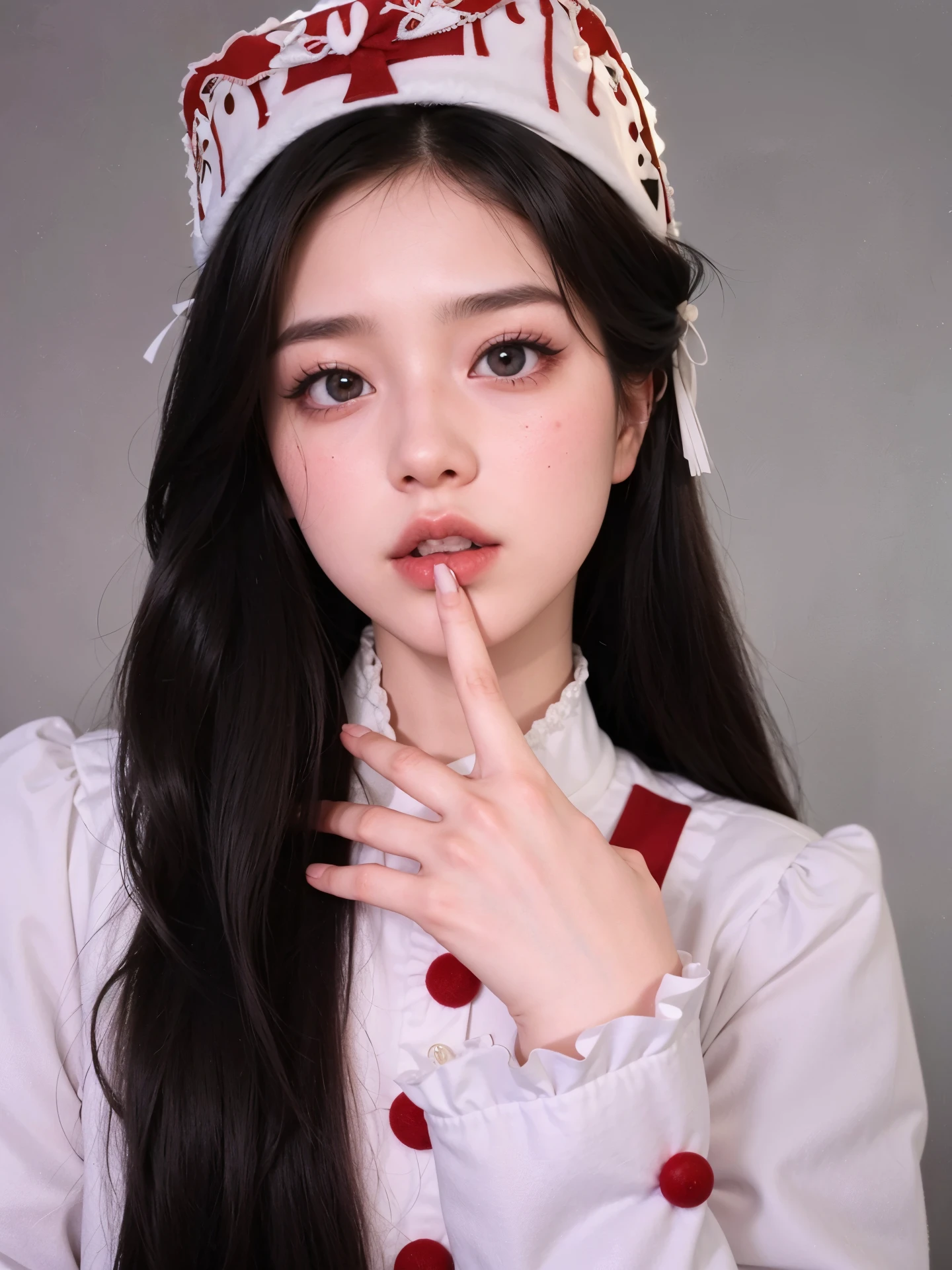 a close up of a woman with a crown on her head, ulzzang, popular south korean makeup, red contact lenses, popular korean makeup, cruel korean goth girl, wan adorable korean face, sakimichan, portrait jisoo blackpink, ruan cute vtuber, y 2 k cutecore clowncore, korean girl, pale snow white skin