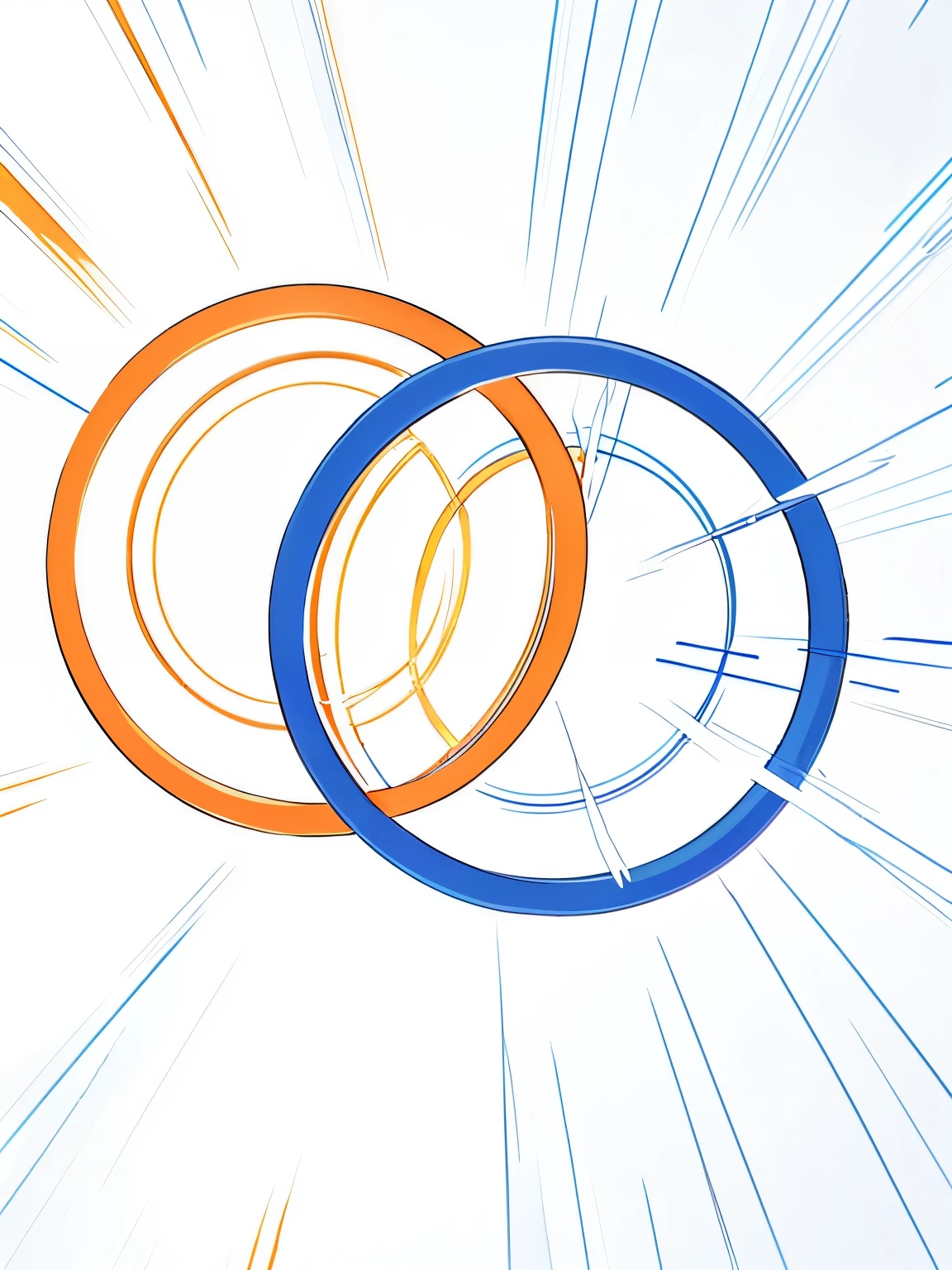 there are two circles with a blue and orange ring on them, circle forms, some orange and blue, motion blured movement, circles, coloured in blueberra and orange, technological rings, blue and orange, orange and blue, blue and orange rim lights, cycles4d render, twin motion, circle, orbital rings, mathematical interlocking, circle design, motionb blur