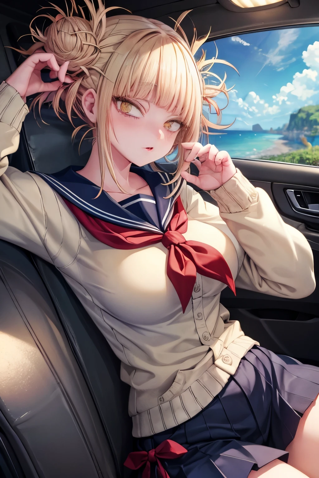 Himiko Toga having sex in a car while spreading her legs 